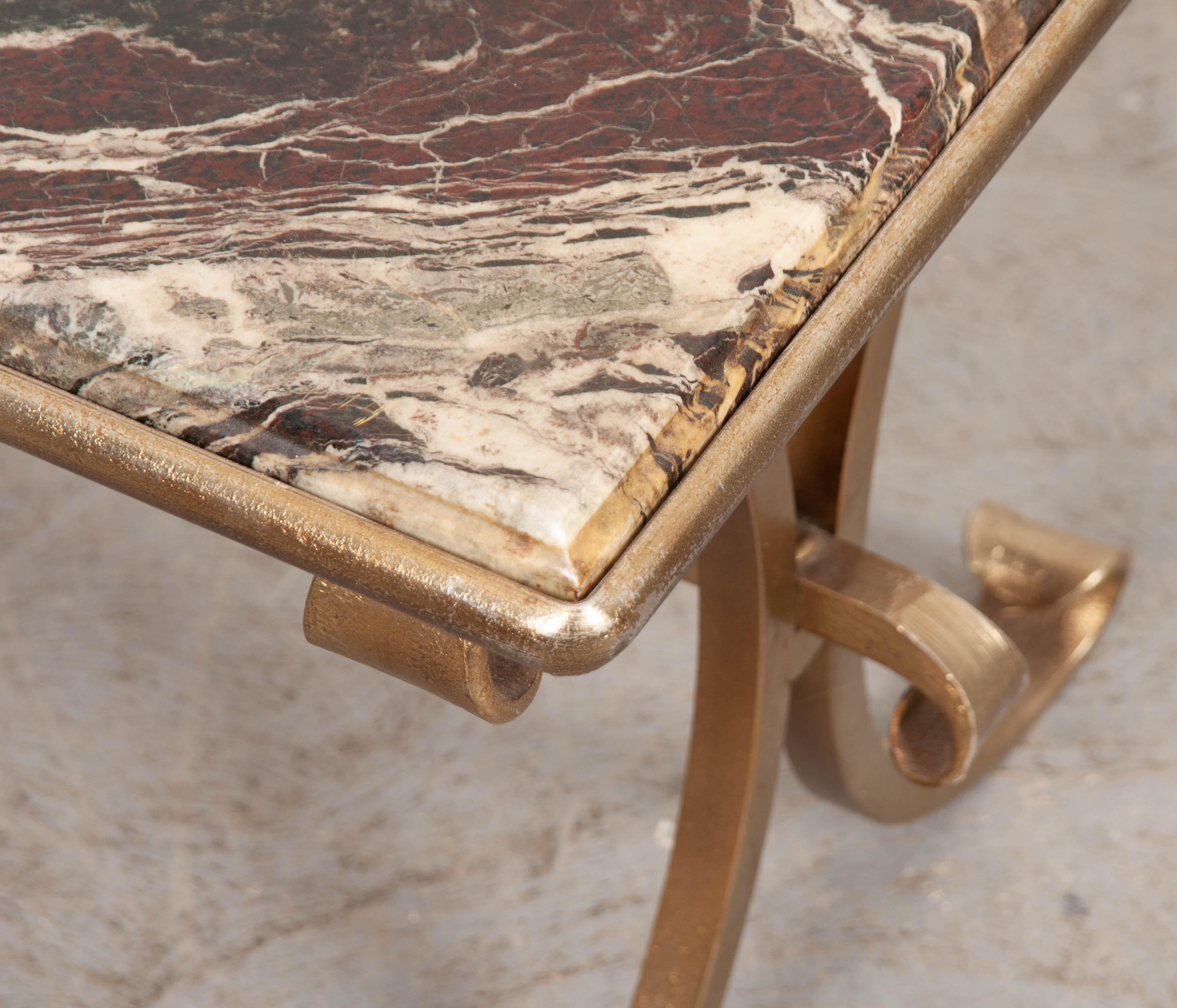 Patinated French Vintage Marble and Brass Coffee Cocktail Table