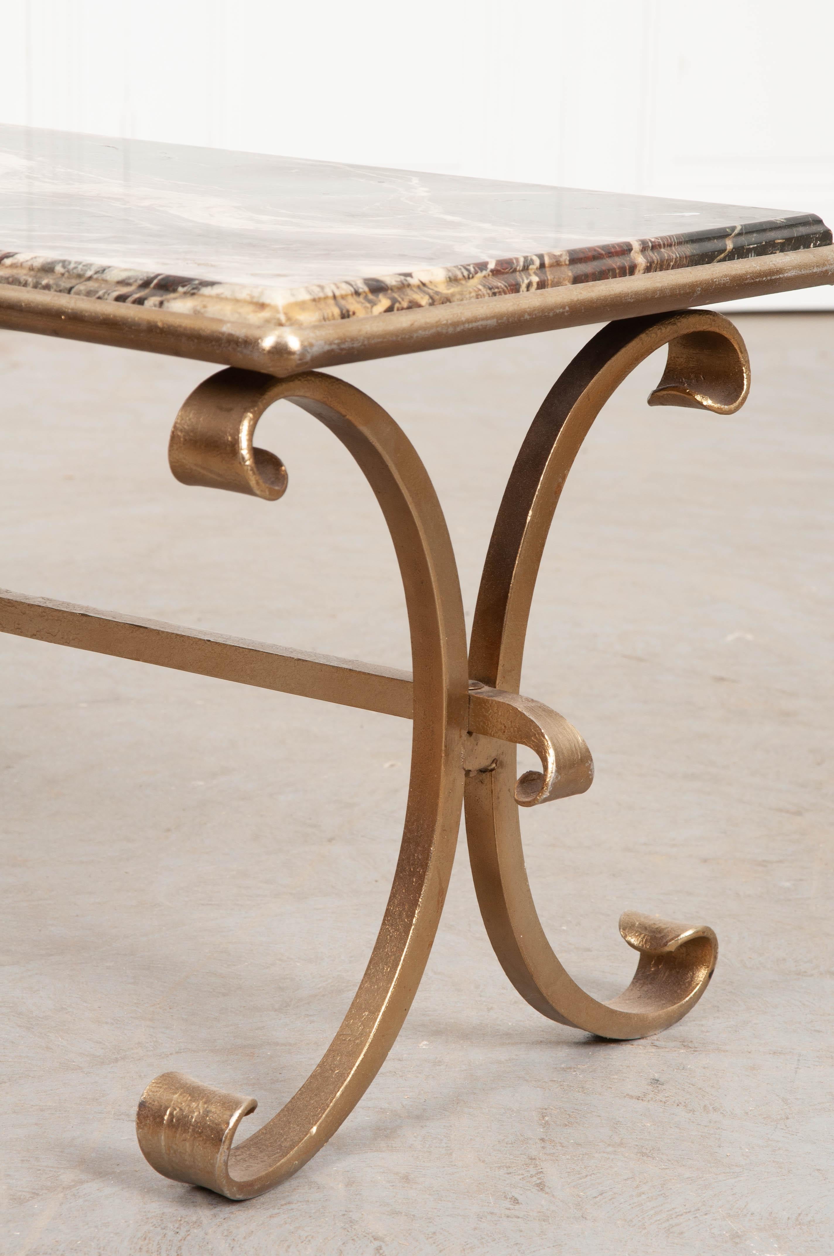 20th Century French Vintage Marble and Brass Coffee Cocktail Table