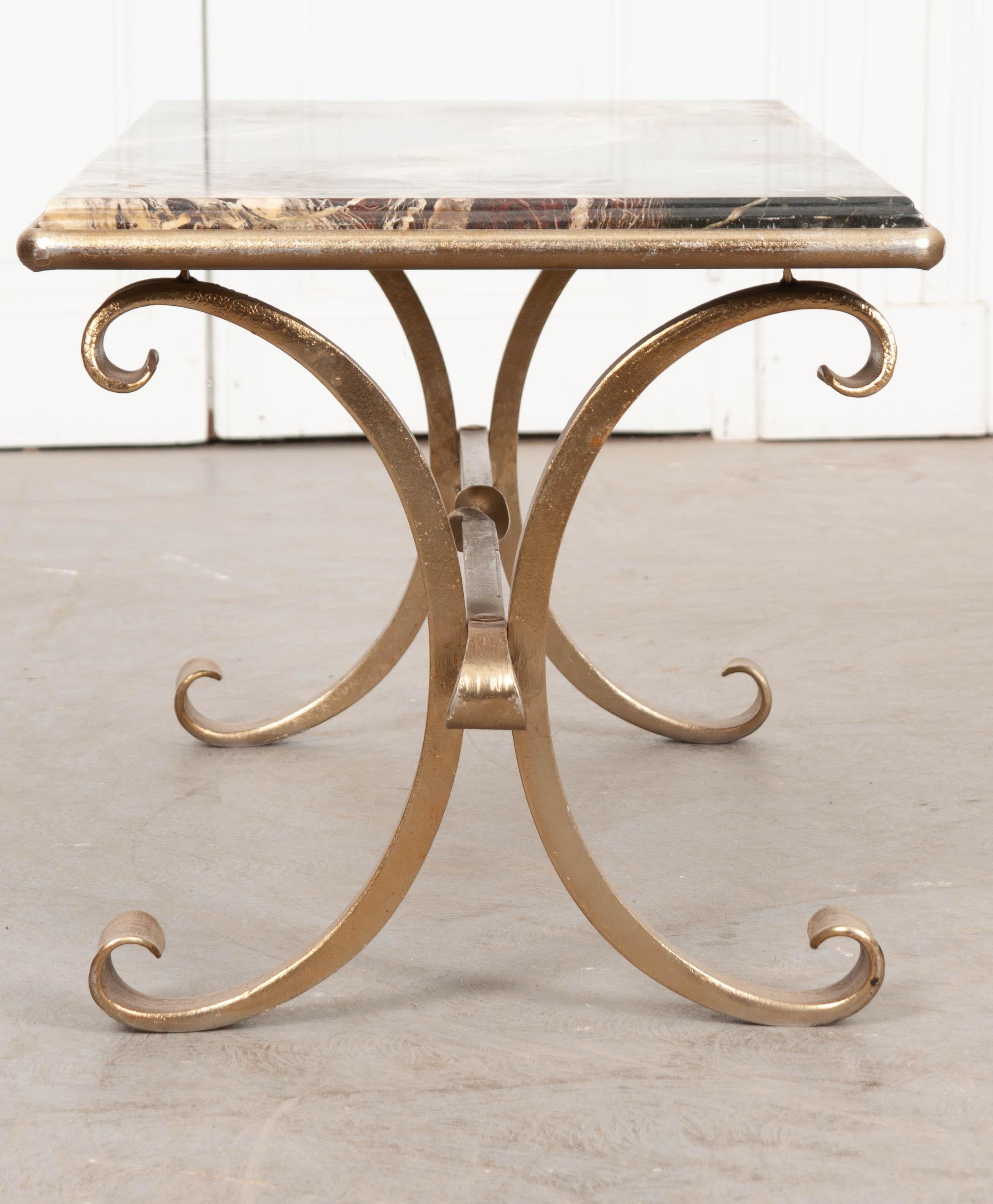 Metal French Vintage Marble and Brass Coffee Cocktail Table