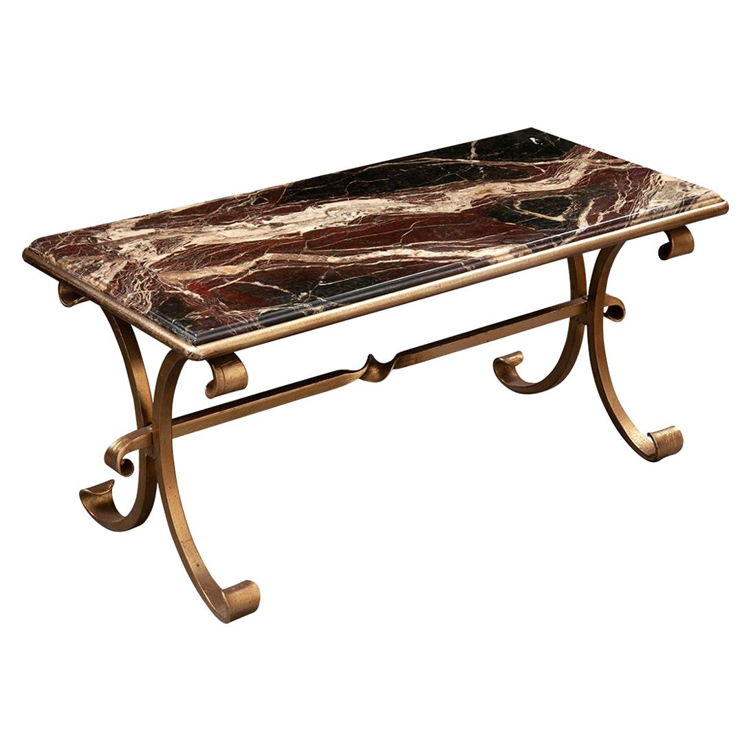 French Vintage Marble and Brass Coffee Cocktail Table