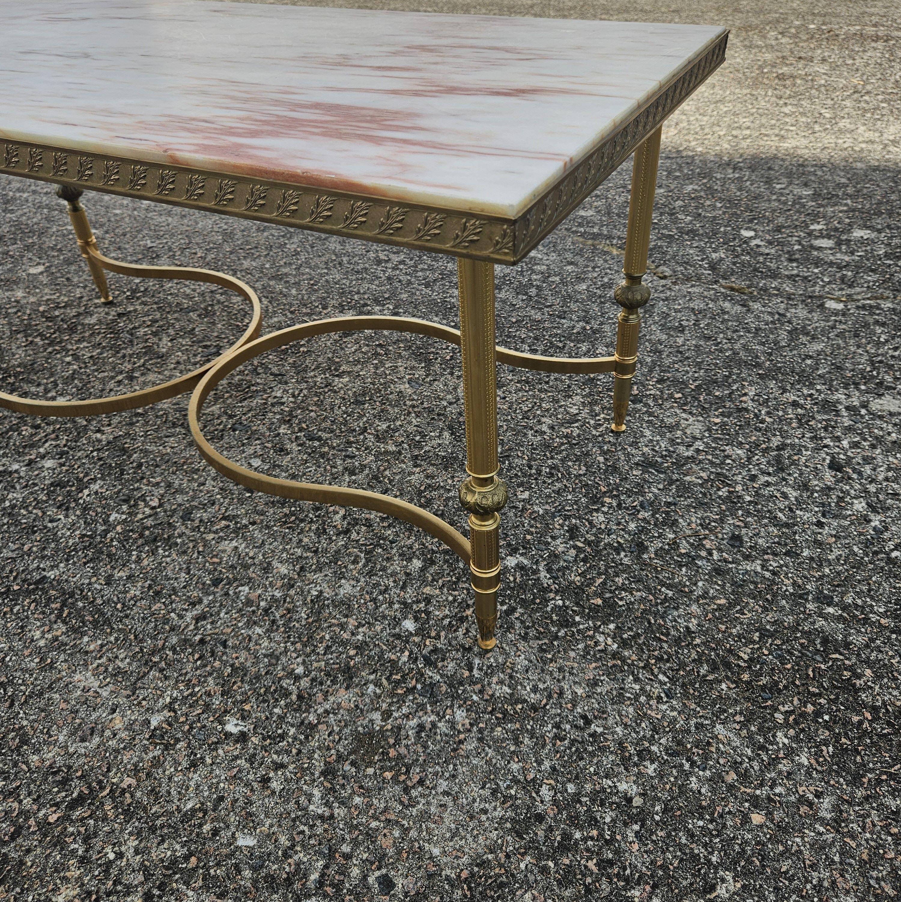 French vintage Marble and Brass Coffee Table-Lounge Table-Hollywood Regency 70s For Sale 5