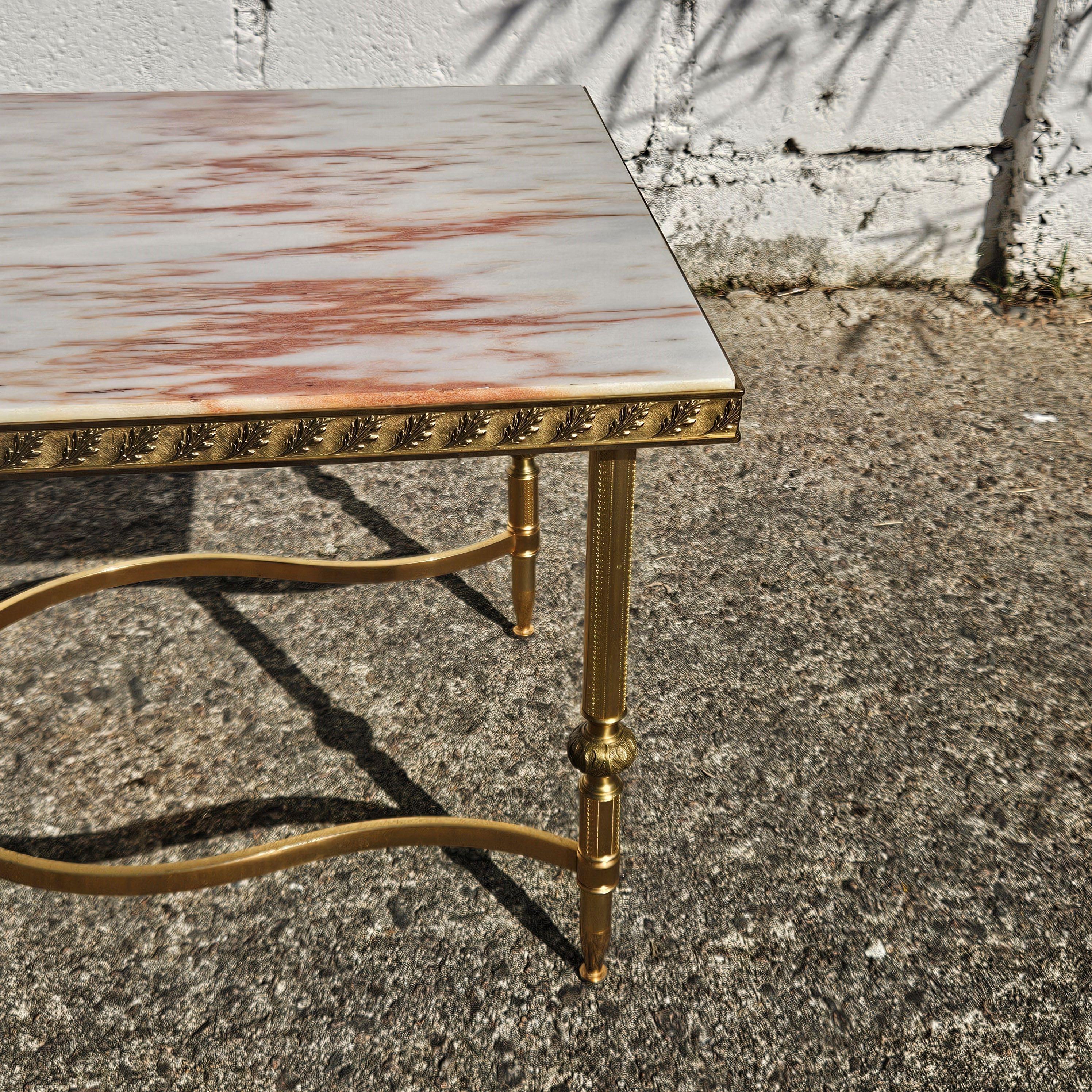 French vintage Marble and Brass Coffee Table-Lounge Table-Hollywood Regency 70s For Sale 6