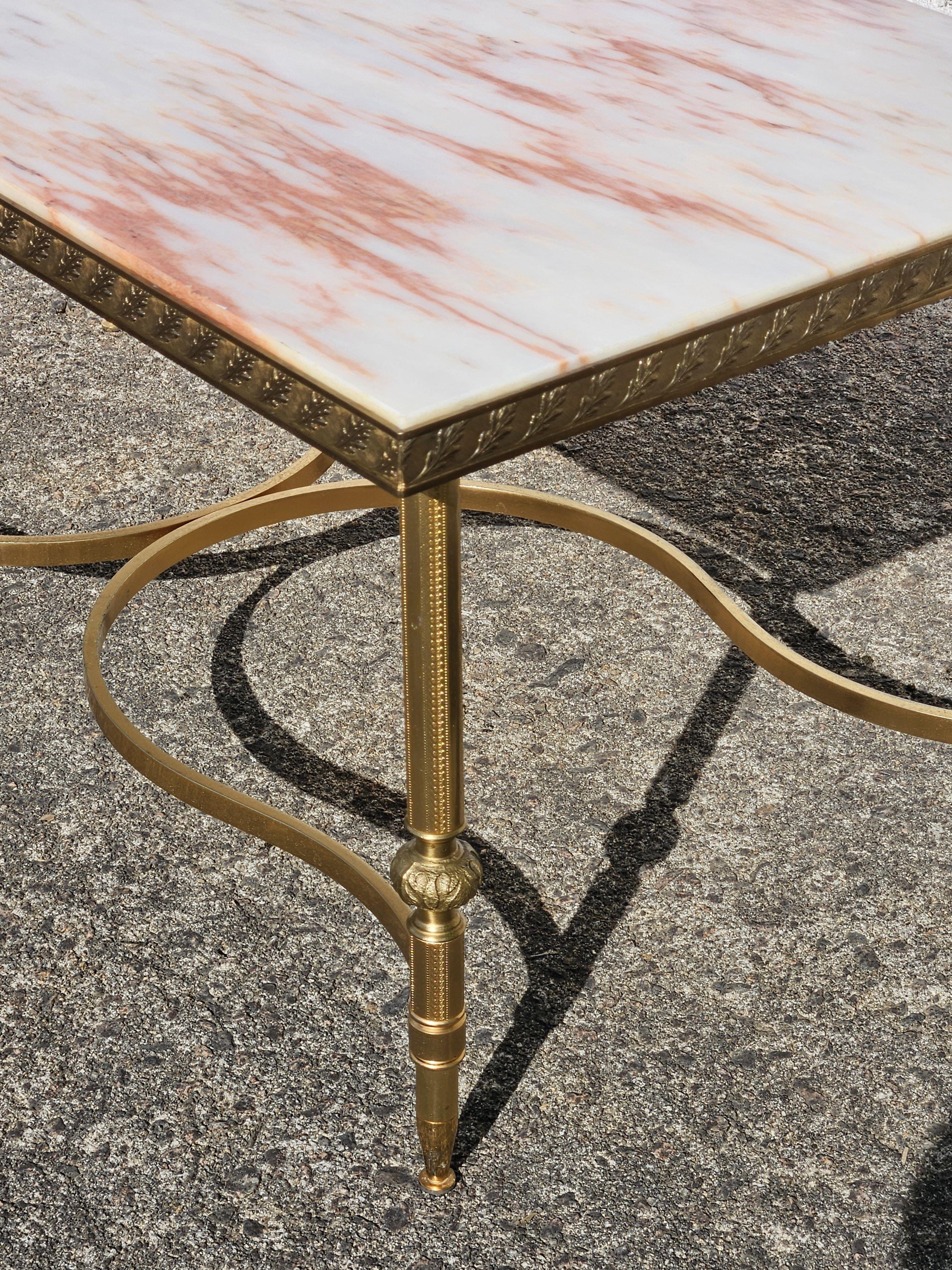 French vintage Marble and Brass Coffee Table-Lounge Table-Hollywood Regency 70s For Sale 7