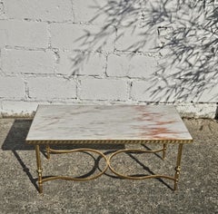 French vintage Marble and Brass Coffee Table-Lounge Table-Hollywood Regency 70s