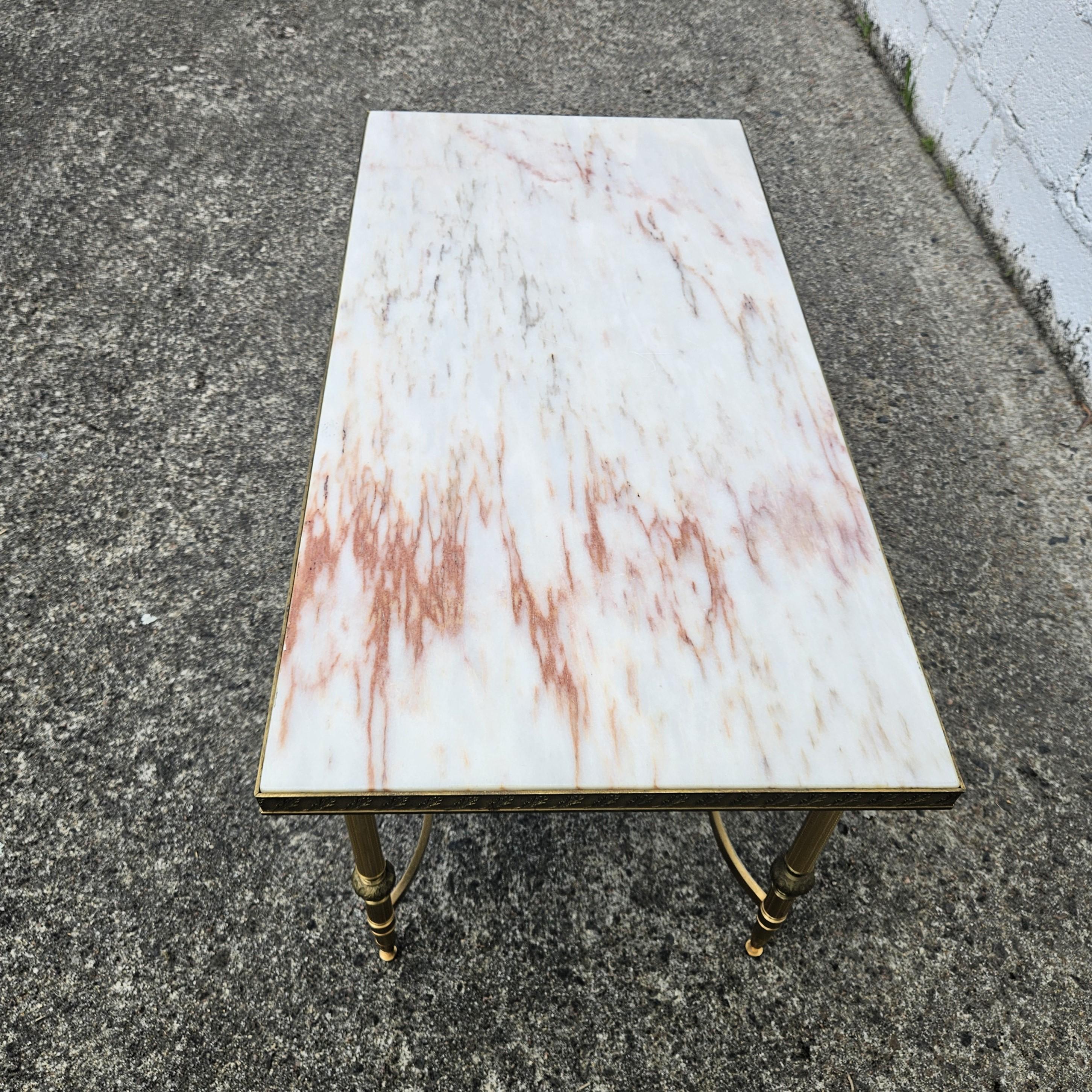 French vintage Marble and Brass Coffee Table-Lounge Table-Hollywood Regency 70s For Sale 2