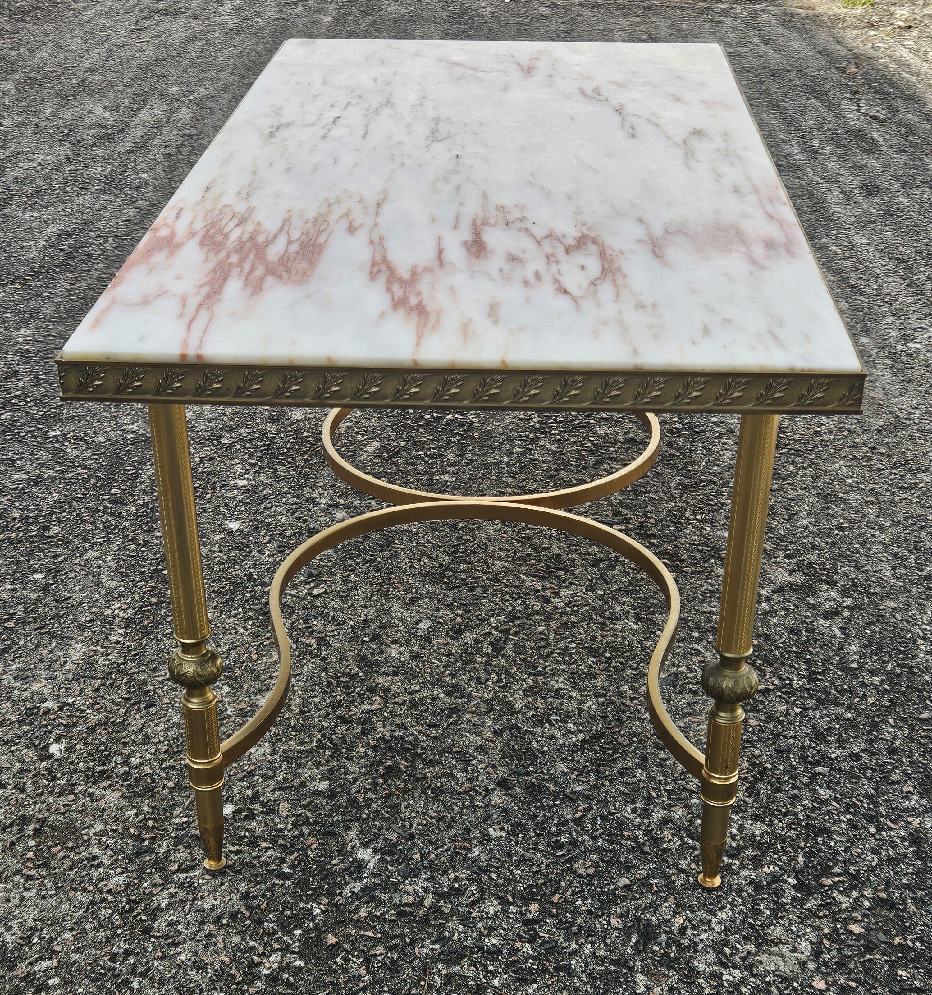 French vintage Marble and Brass Coffee Table-Lounge Table-Hollywood Regency 70s For Sale 3