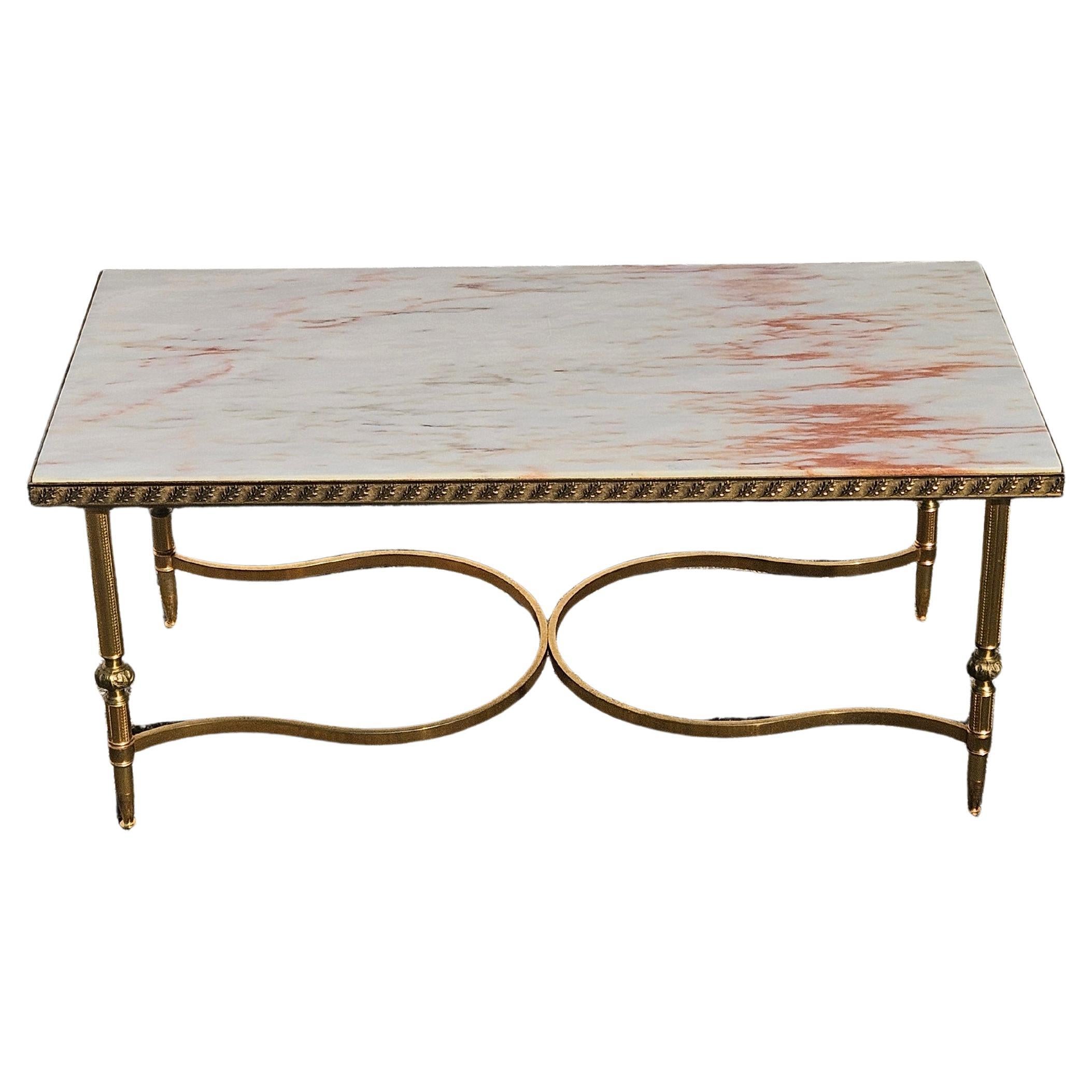 French vintage Marble and Brass Coffee Table-Lounge Table-Hollywood Regency 70s For Sale