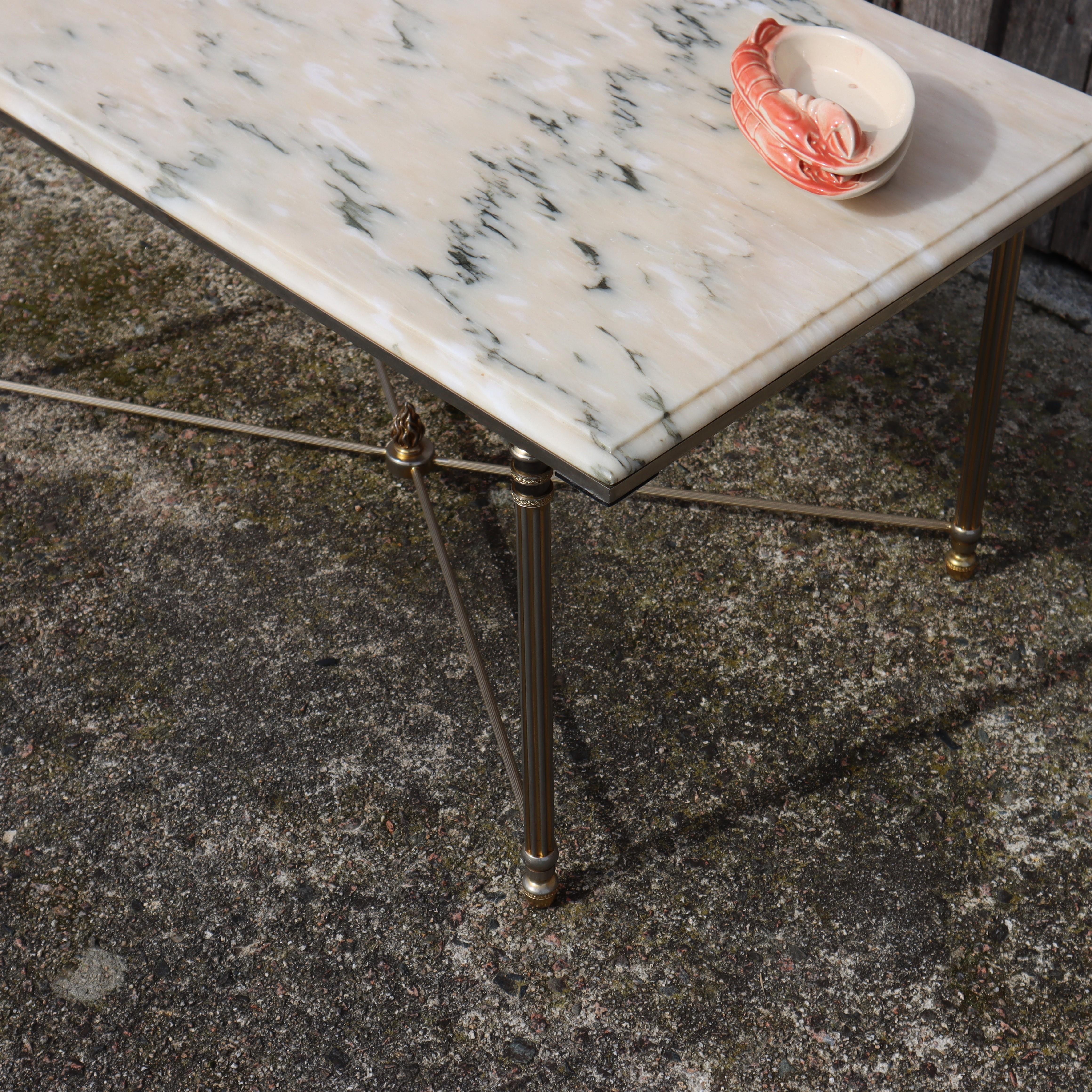 Anodized French Vintage Marble and Brass Coffee Table - Lounge Table-Regency Style -70s