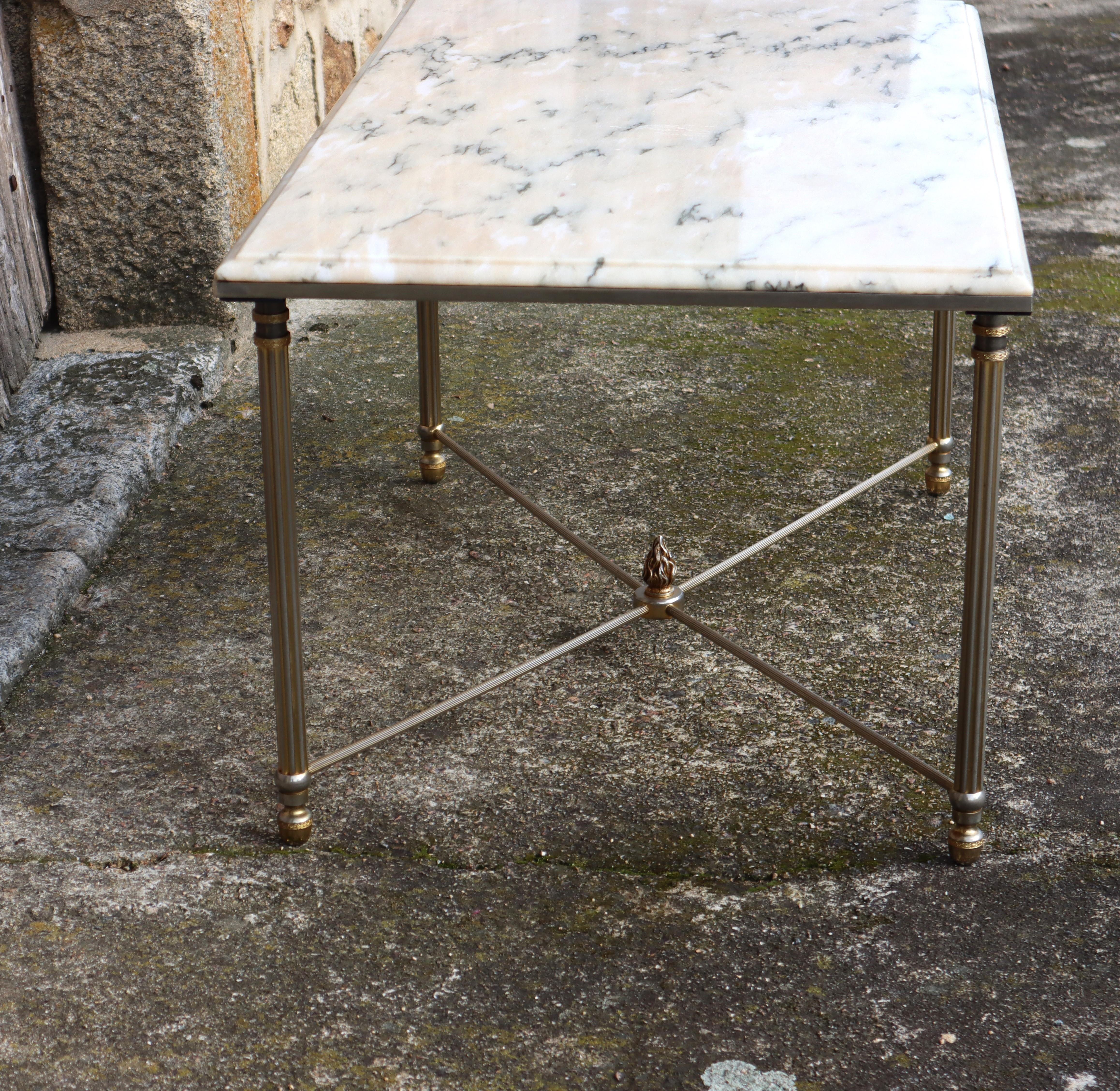 French Vintage Marble and Brass Coffee Table - Lounge Table-Regency Style -70s In Good Condition In Bussiere Dunoise, Nouvel Aquitaine