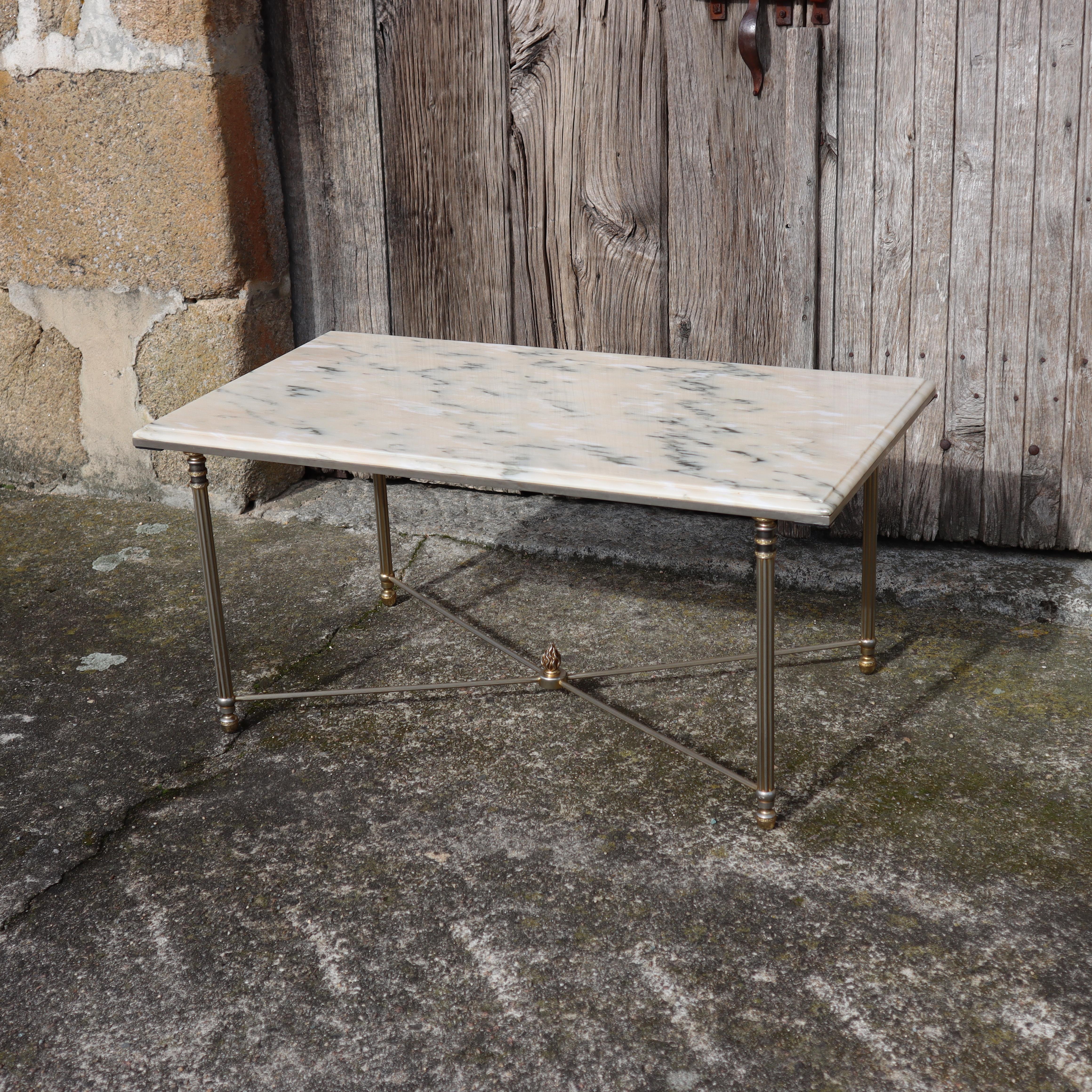 French Vintage Marble and Brass Coffee Table - Lounge Table-Regency Style -70s 3