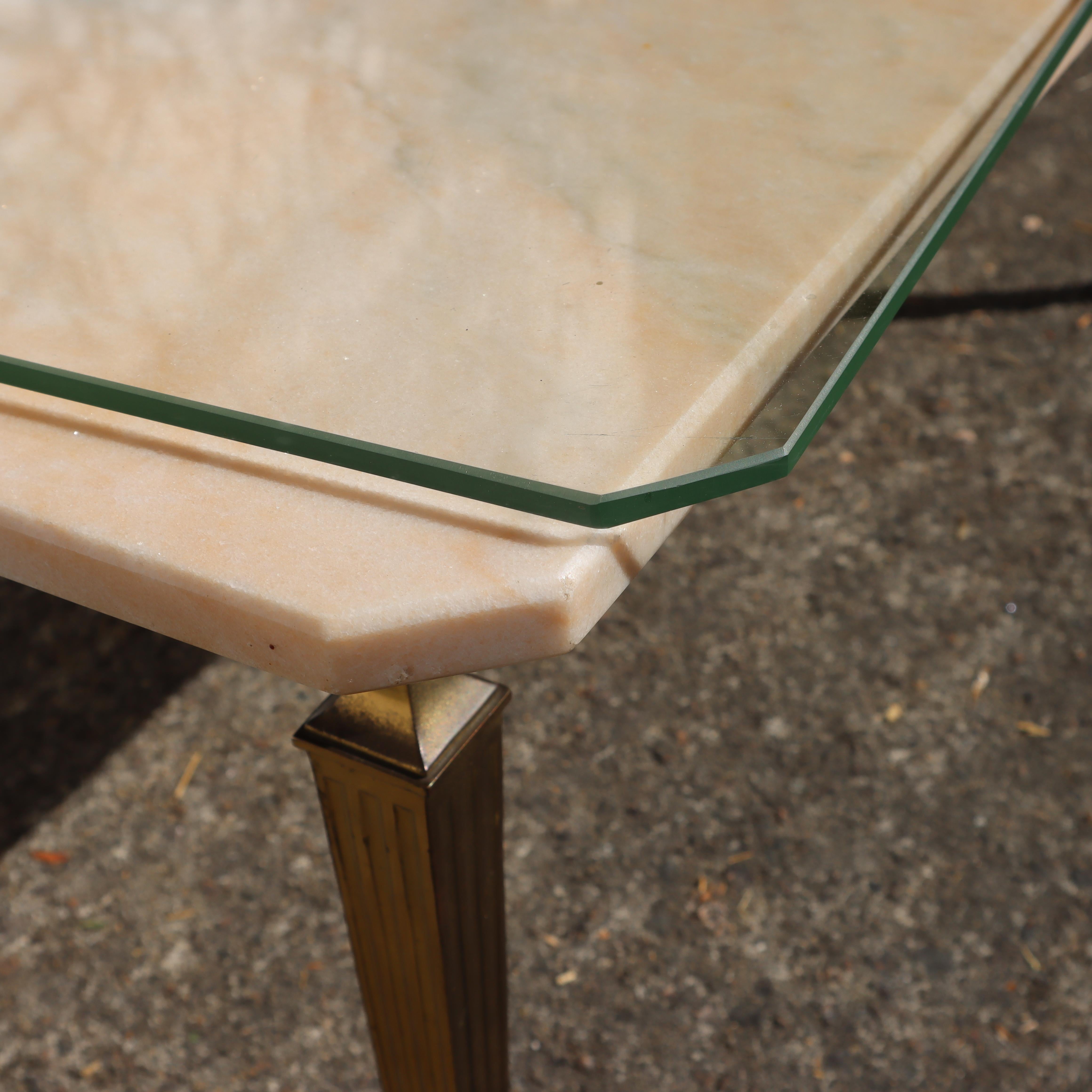 Table basse vintage française en marbre et laiton - Couvercle en verre optionnel - Table à cocktail en vente 2