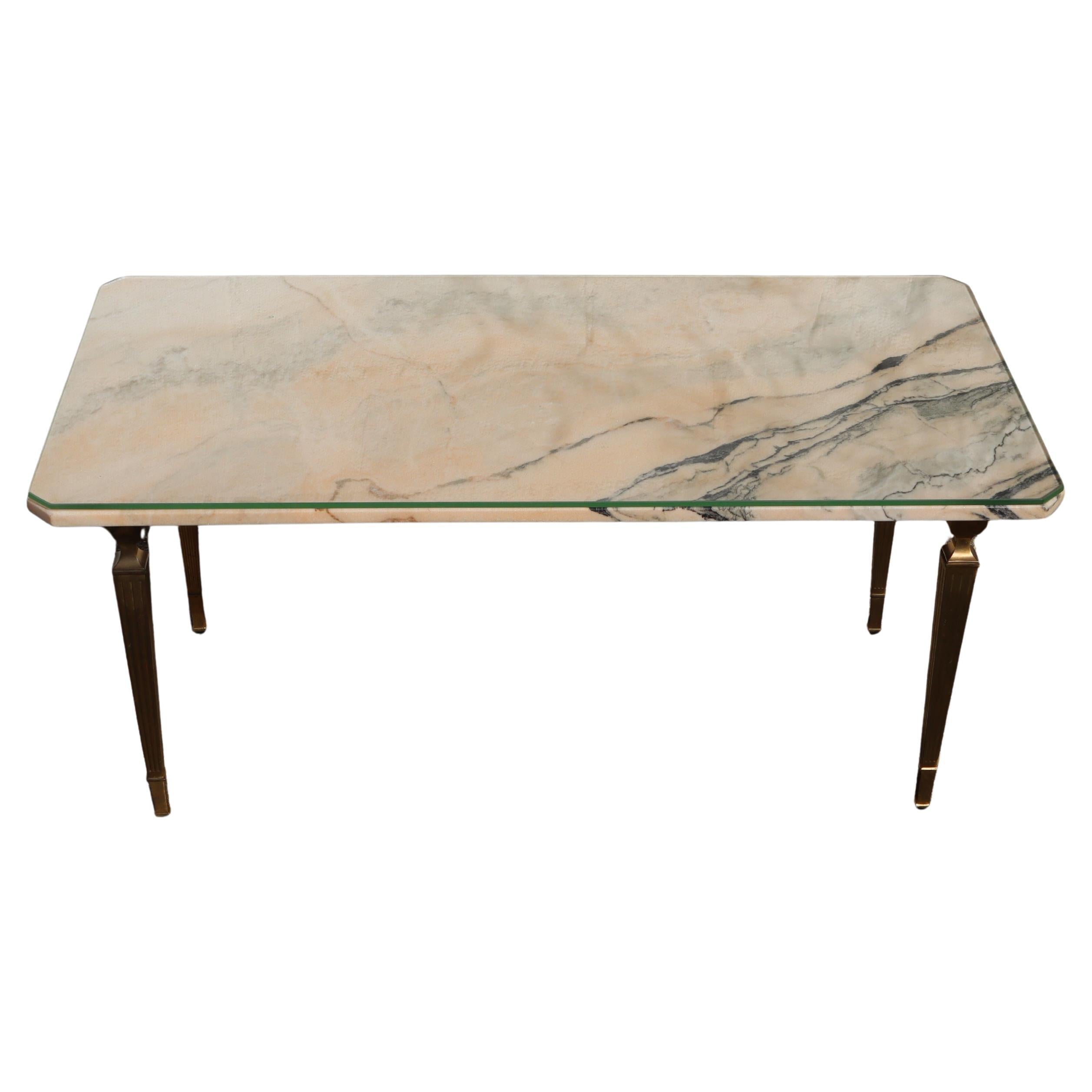 French Vintage Marble and Brass Coffee Table-optional Glass Cover-Cocktail Table