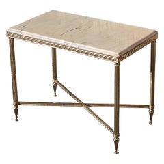 French Vintage Marble and Brass Side Table-Coffee Table-Neoclassical Style-70s