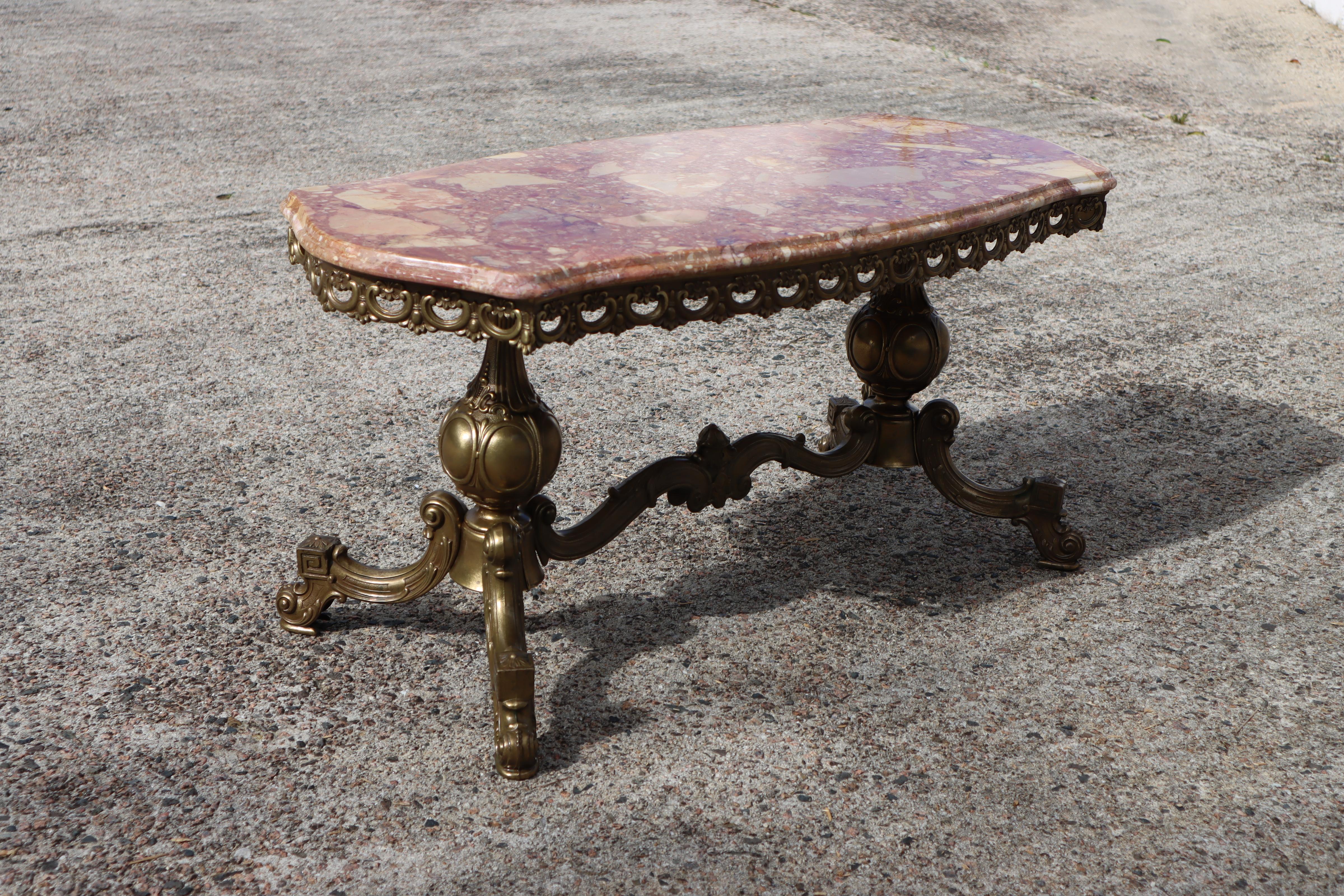 Rococo French Vintage Marble & Brass Coffee Table-Cocktail Table-Lounge Table-60s