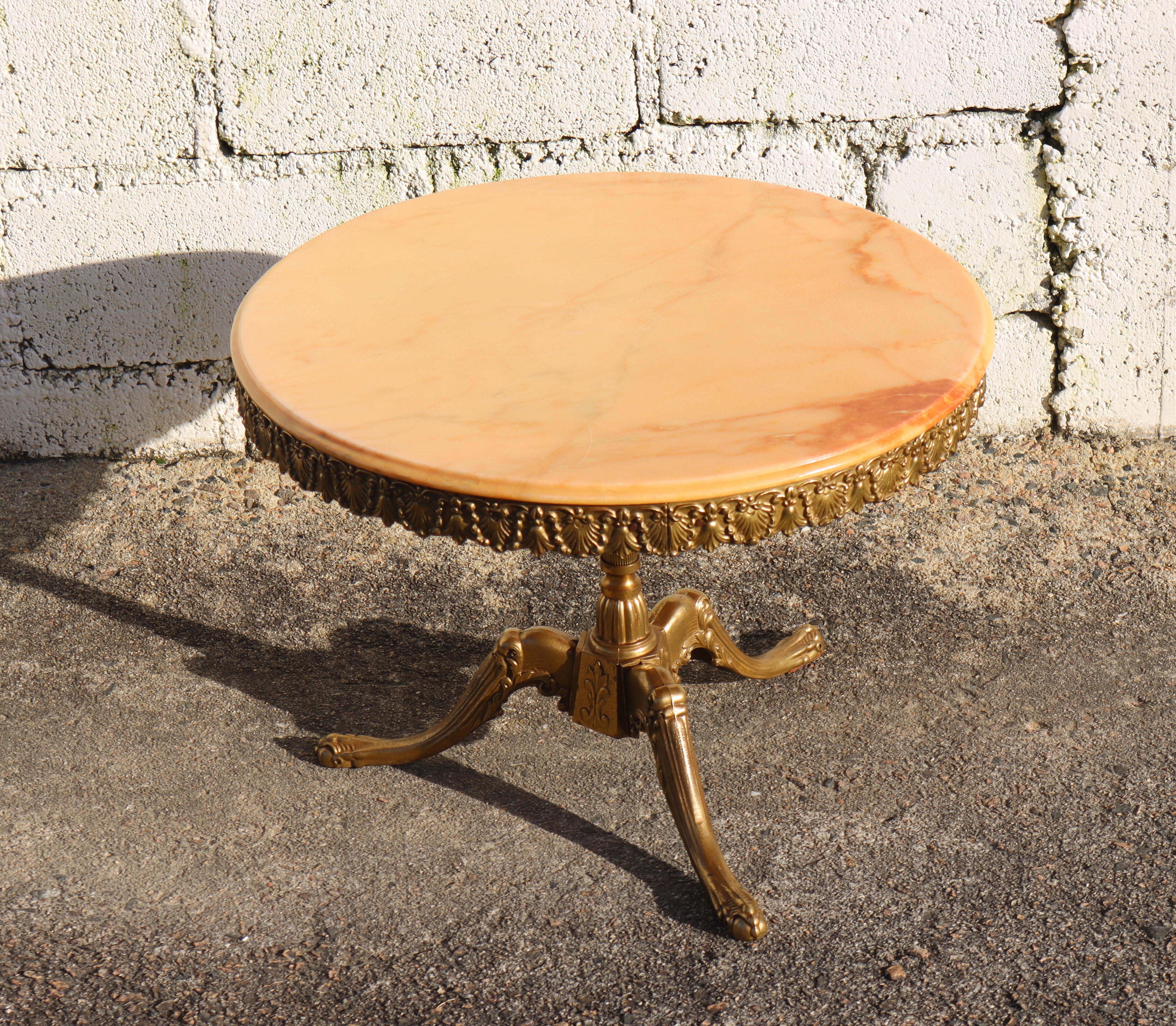 Louis XV French Vintage  Marble & Brass Coffee Table-Cocktail Table-Lounge Table-60s For Sale
