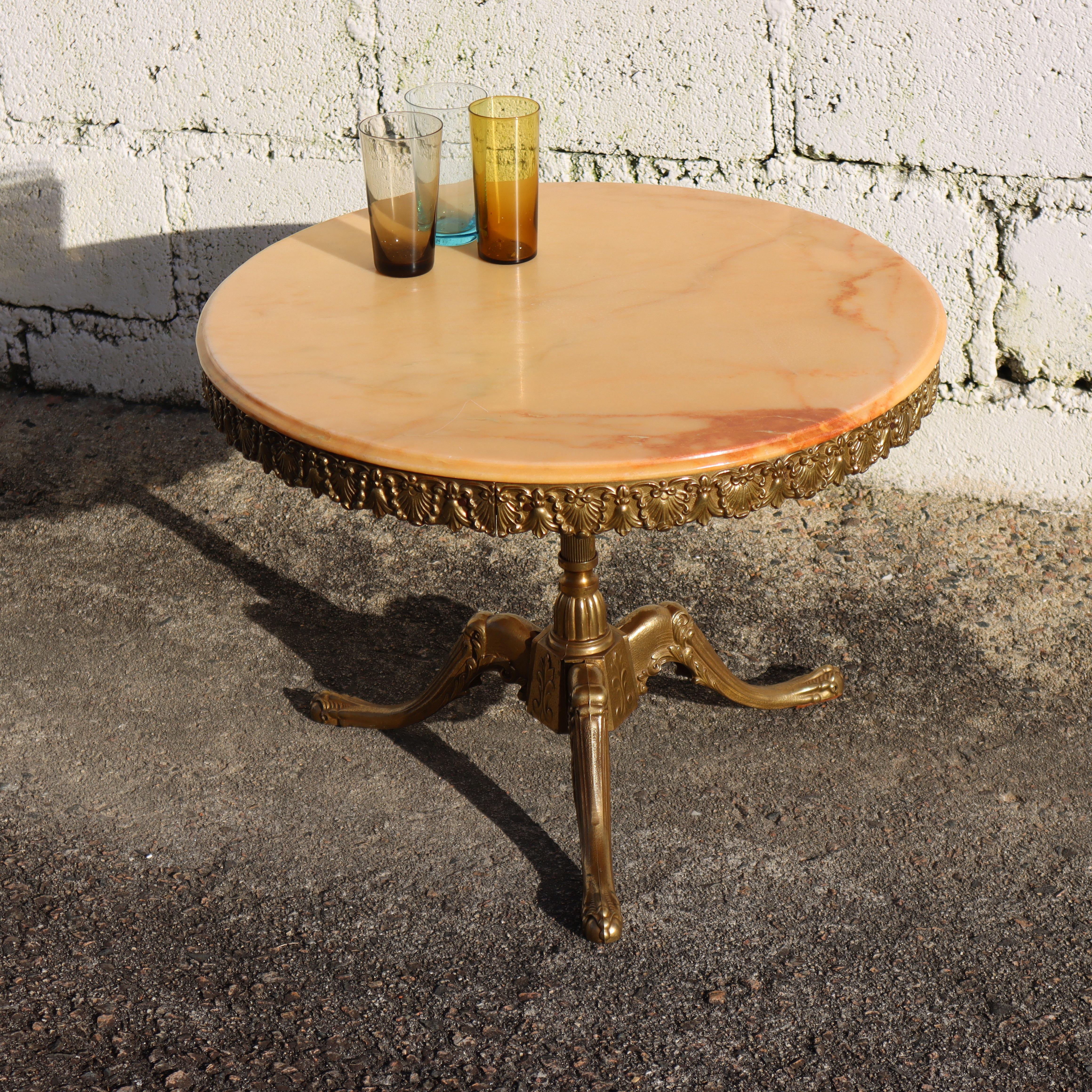 French Vintage  Marble & Brass Coffee Table-Cocktail Table-Lounge Table-60s In Good Condition For Sale In Bussiere Dunoise, Nouvel Aquitaine