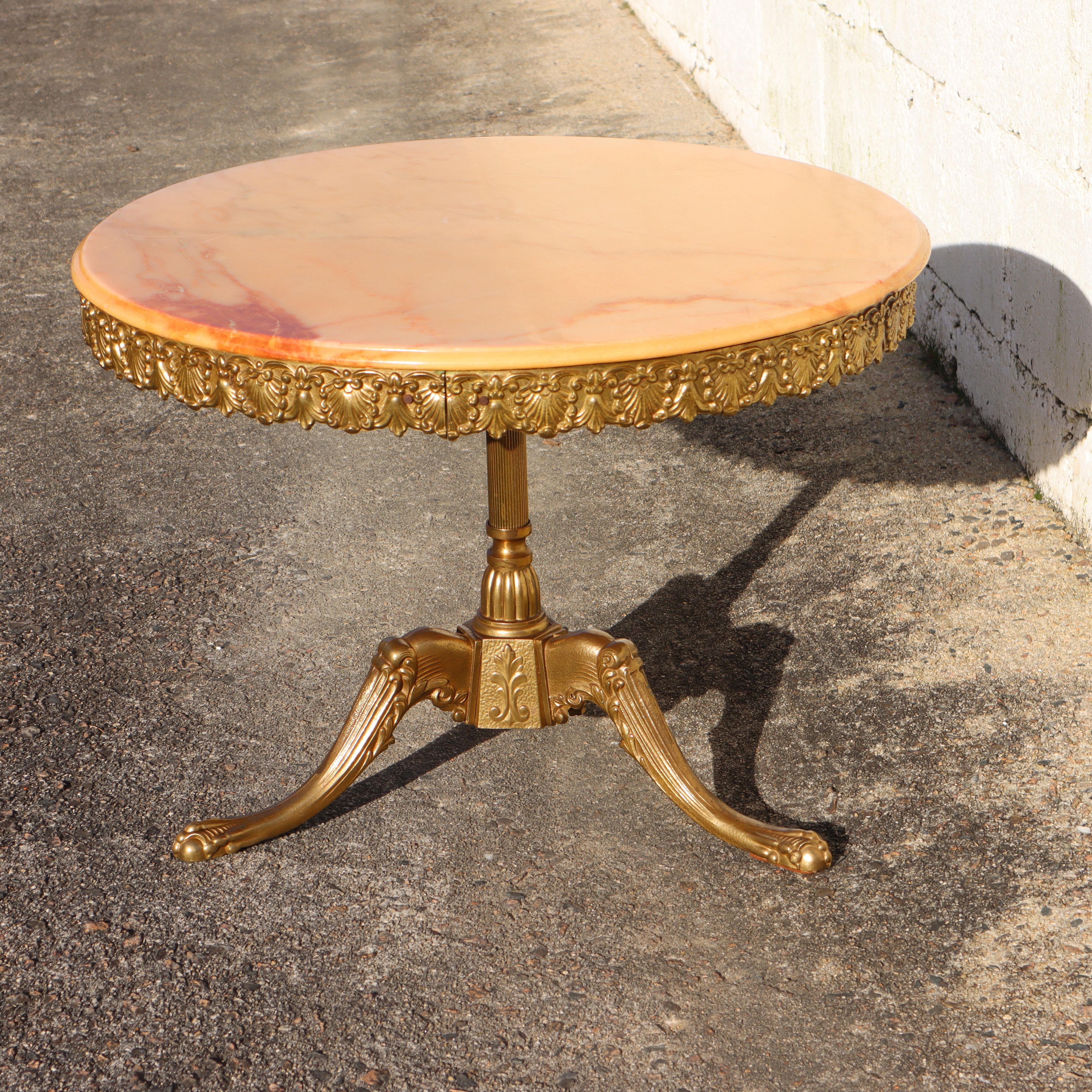 Mid-20th Century French Vintage  Marble & Brass Coffee Table-Cocktail Table-Lounge Table-60s For Sale