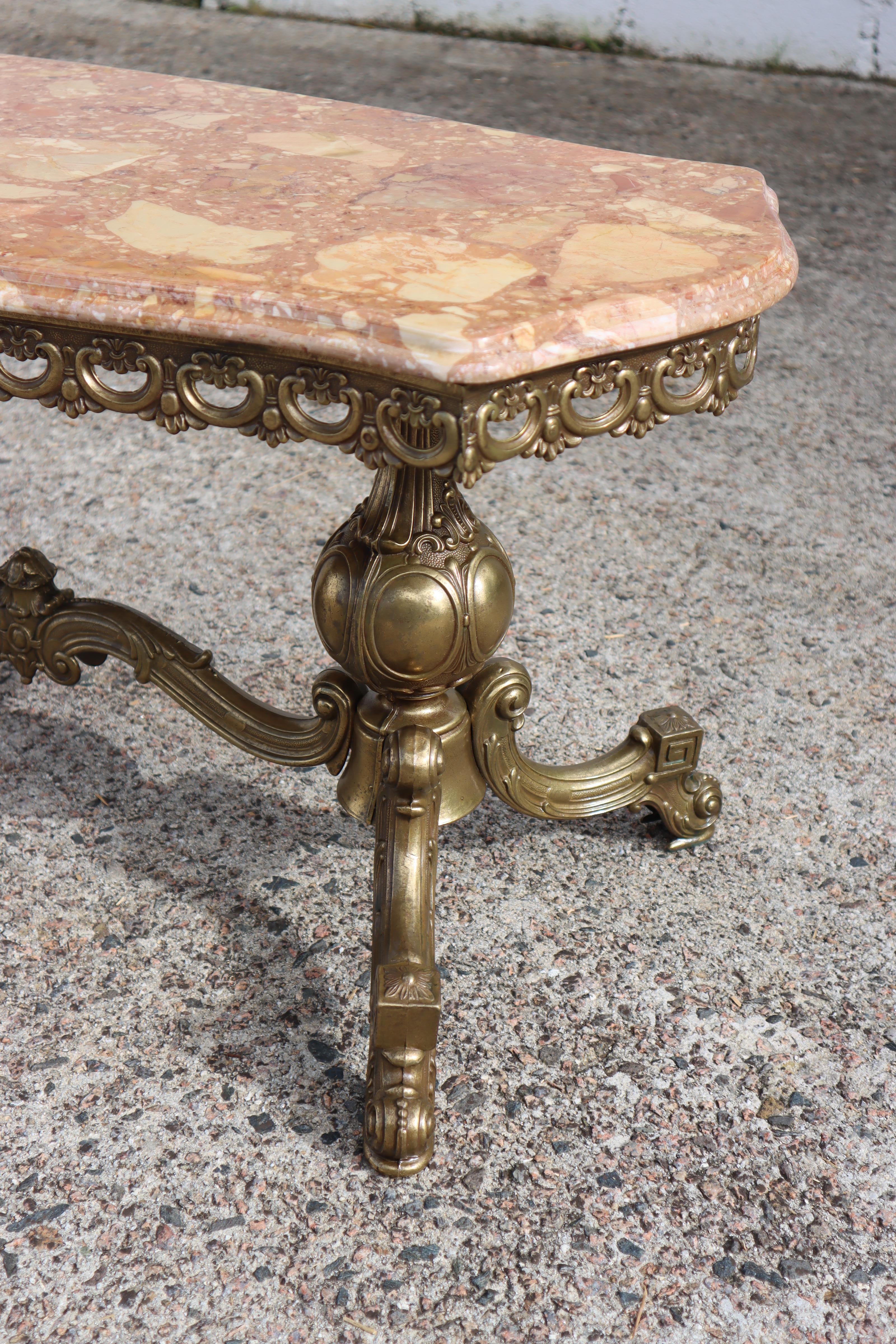 French Vintage Marble & Brass Coffee Table-Cocktail Table-Lounge Table-60s 2
