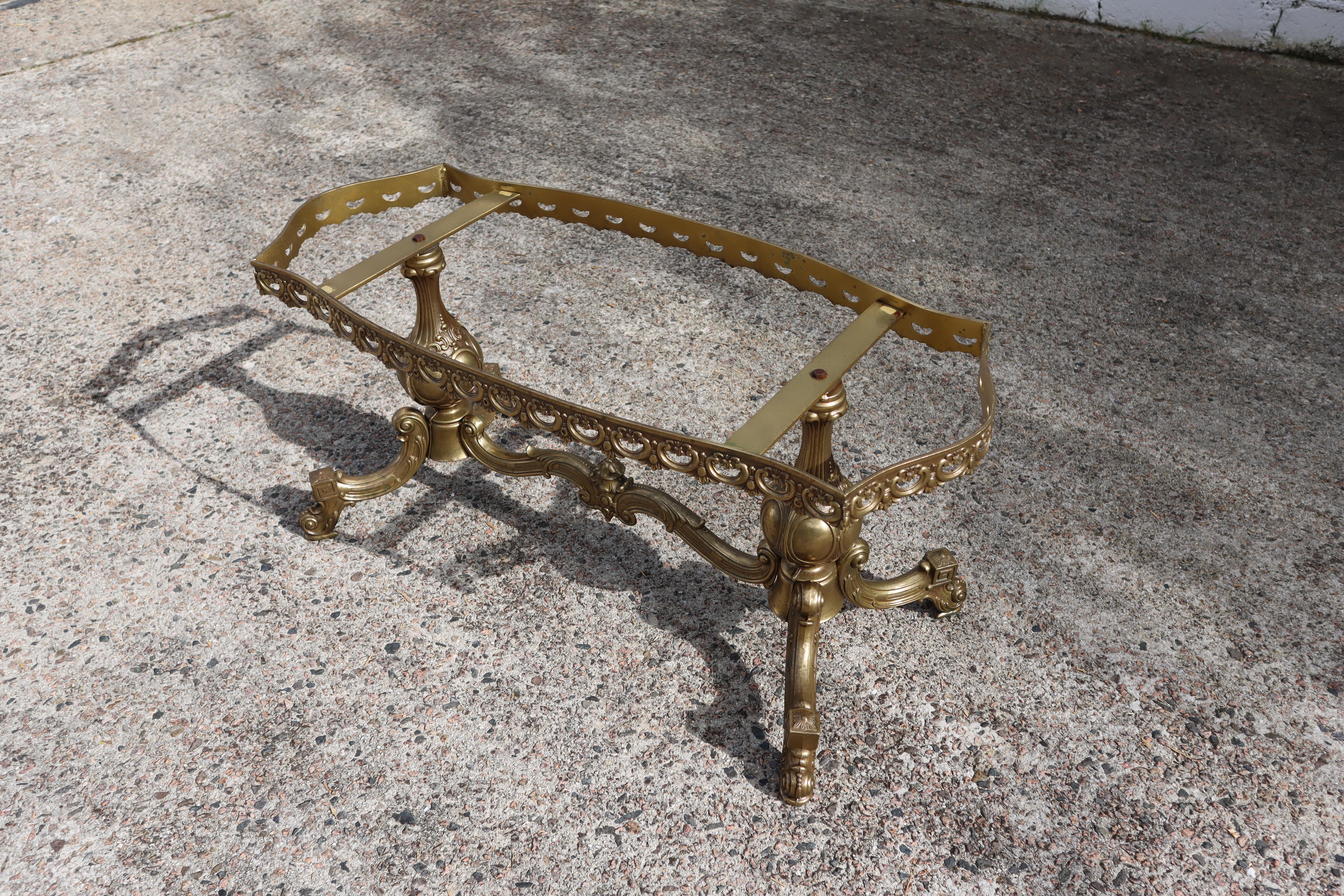 French Vintage Marble & Brass Coffee Table-Cocktail Table-Lounge Table-60s 3