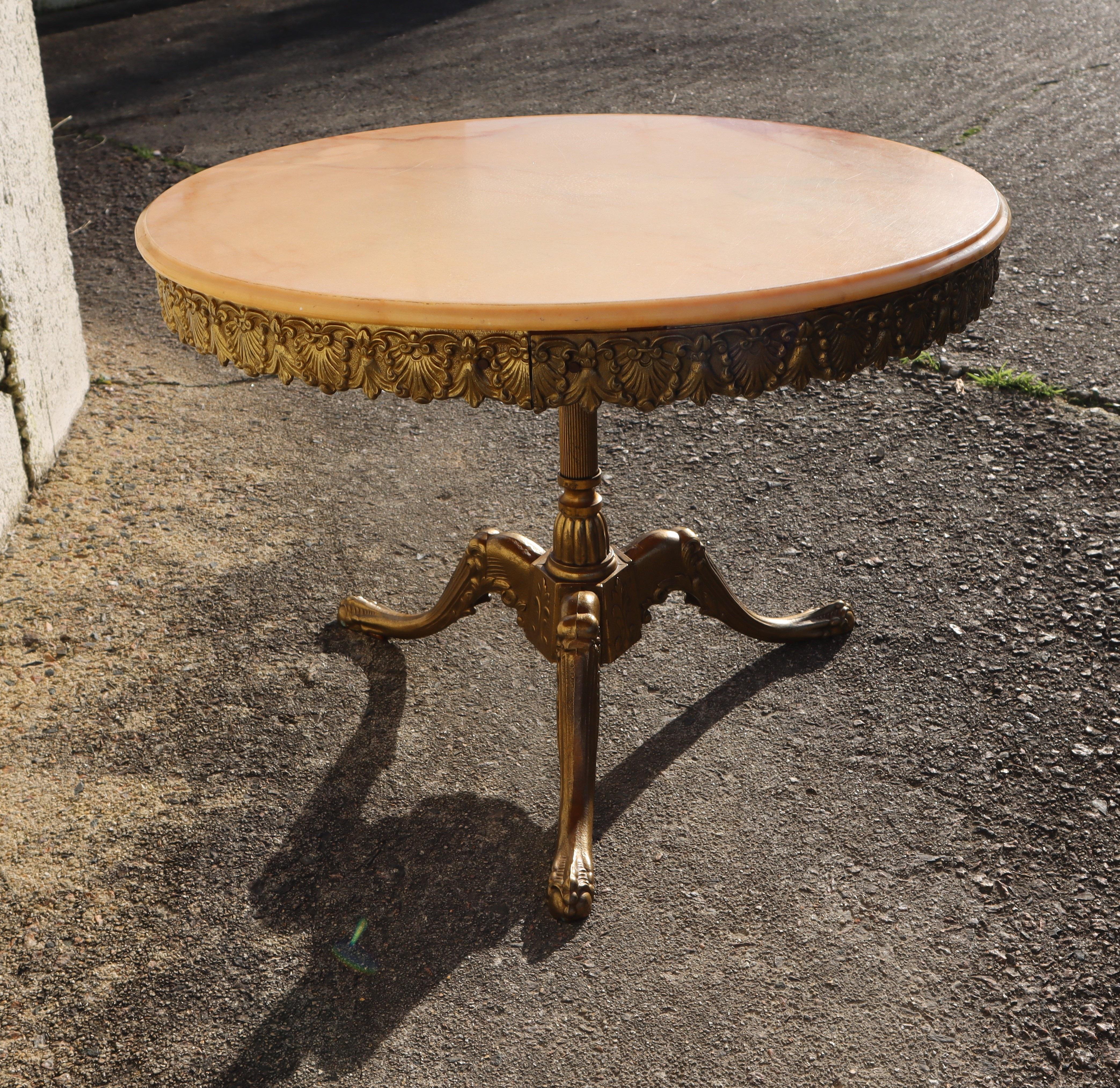 French Vintage  Marble & Brass Coffee Table-Cocktail Table-Lounge Table-60s For Sale 3