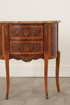 French Vintage Marble Top Demilune Chest