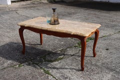 French Vintage Marble & Wood Coffee Table-Cocktail Table-Style Louis XV -70s