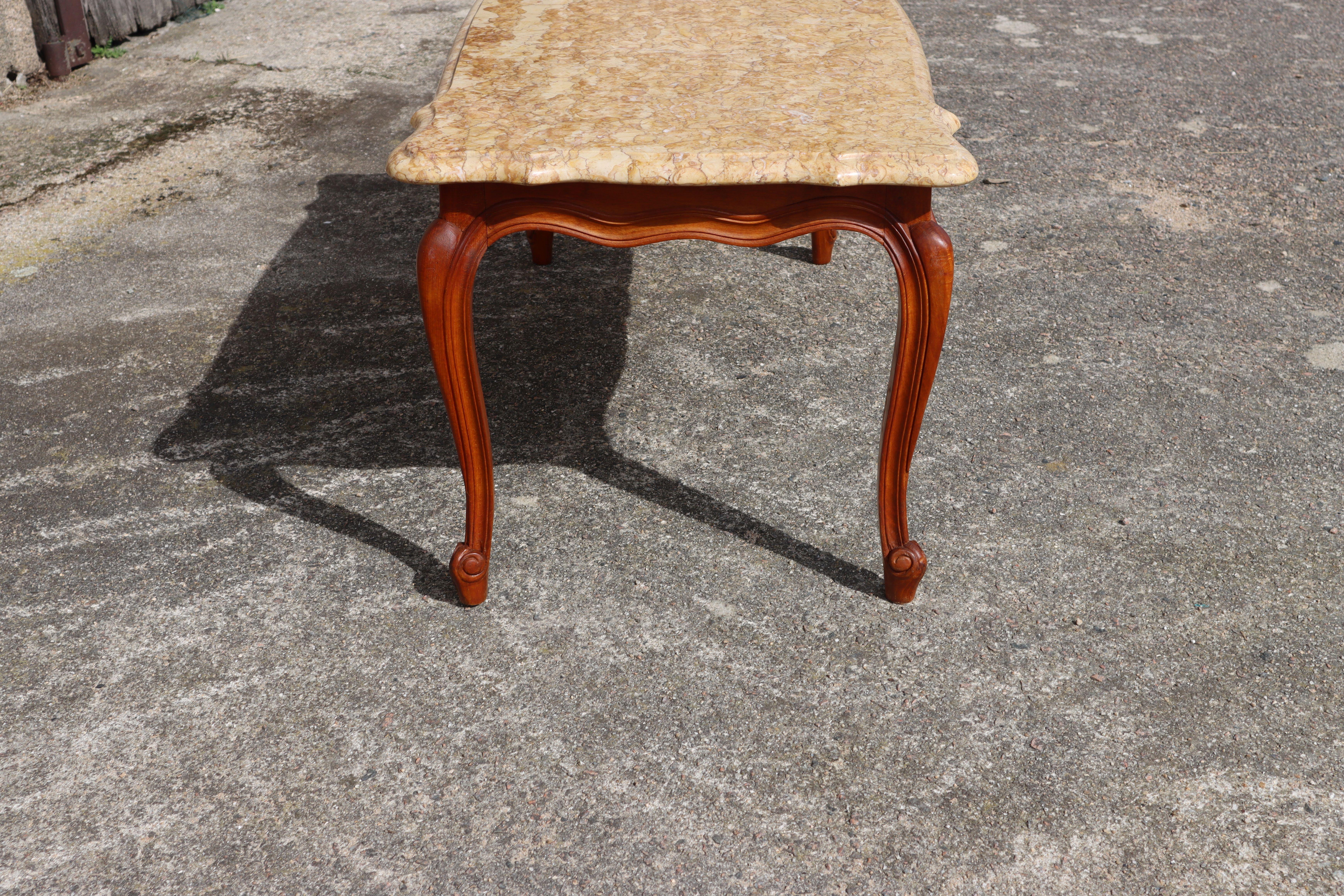 French Vintage Marble & Wood Coffee Table-Cocktail Table-Style Louis XV -70s 3