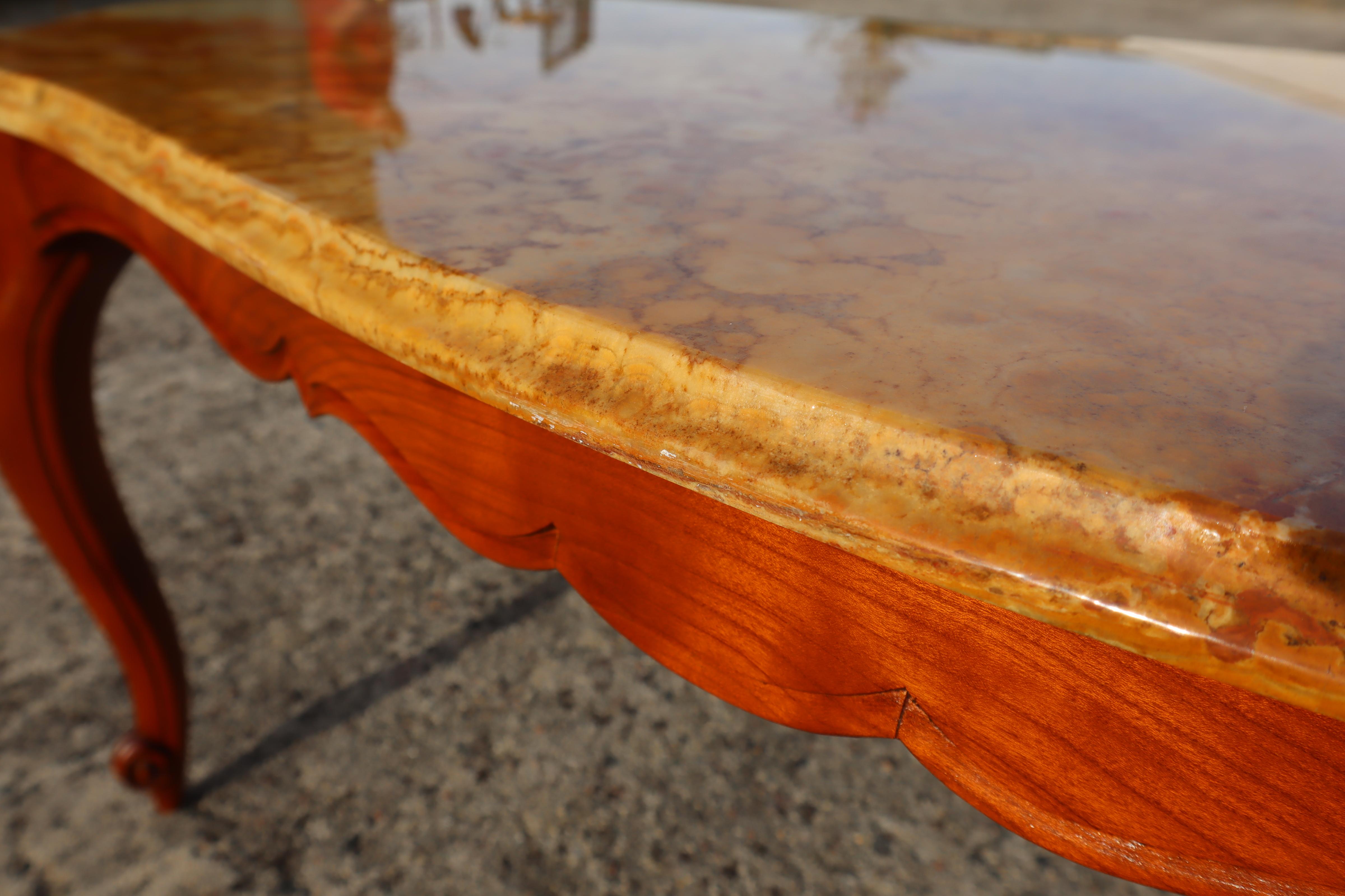 Late 20th Century French Vintage Marble & Wood Coffee Table-Cocktail Table-Style Louis XV -70s