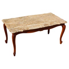 French Vintage Marble & Wood Coffee Table-Cocktail Table-Style Louis XV -70s