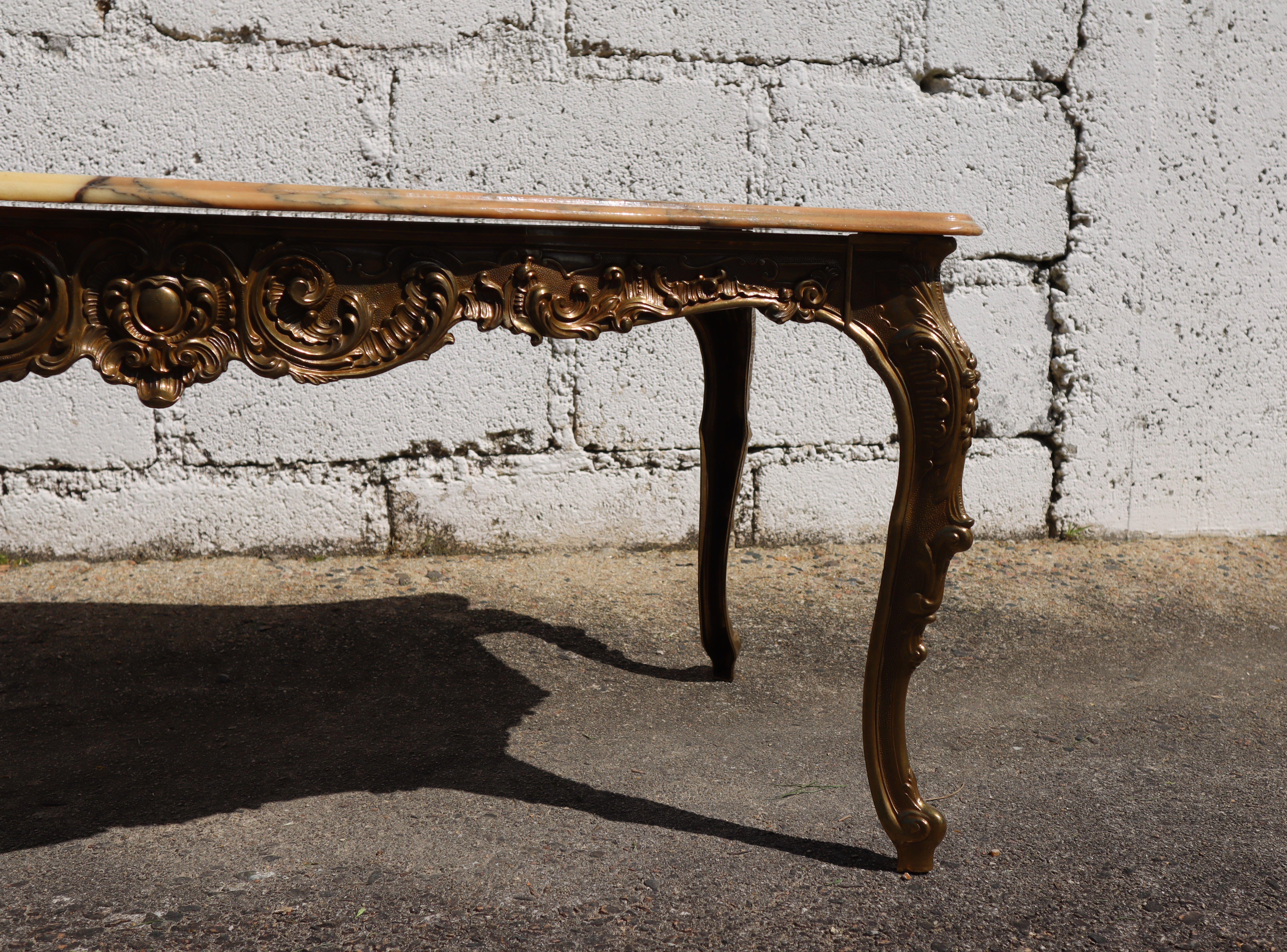French Vintage Marble&Brass Coffee Table-Lounge Table-Style Louis XV-70s 4