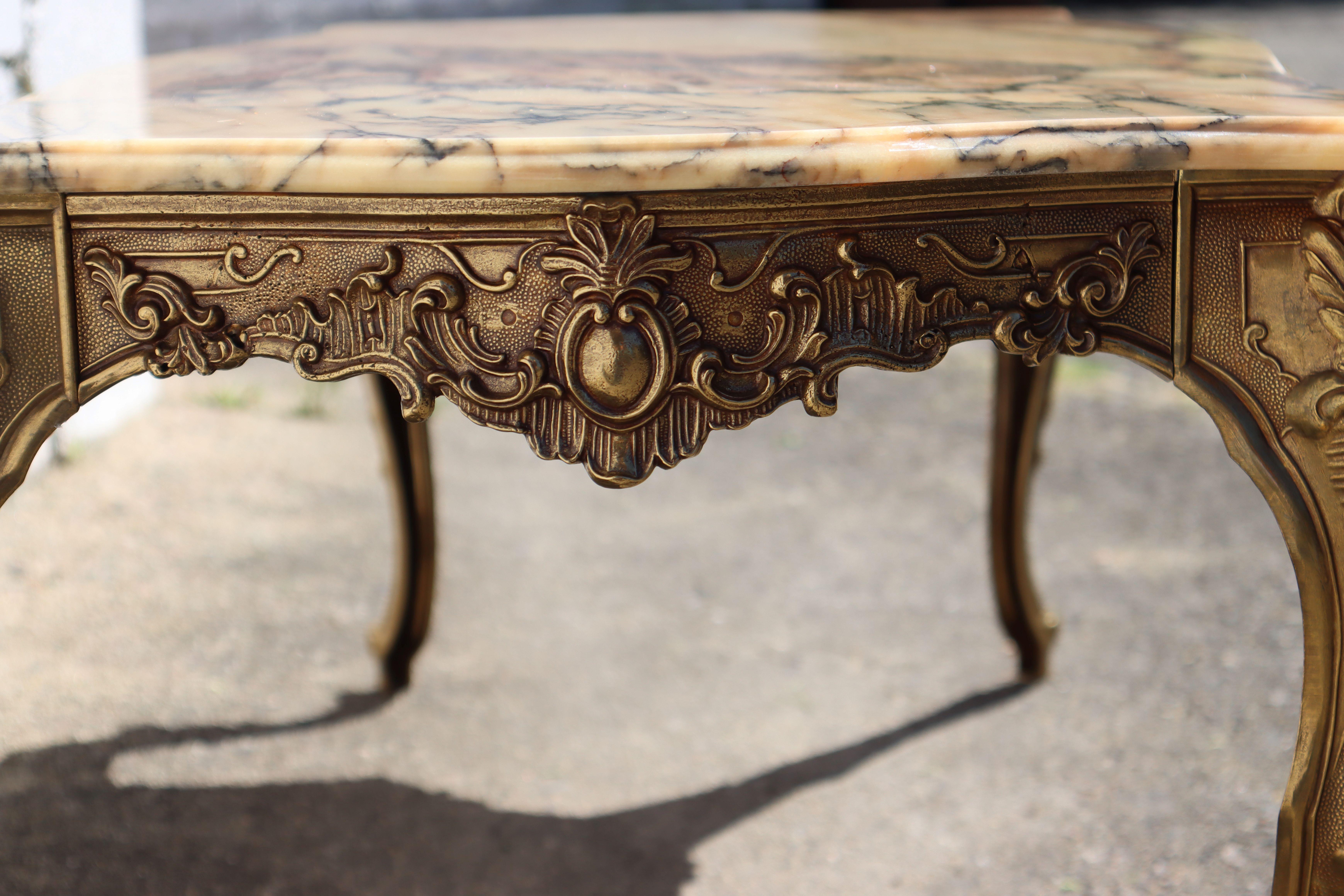 French Vintage Marble&Brass Coffee Table-Lounge Table-Style Louis XV-70s 5