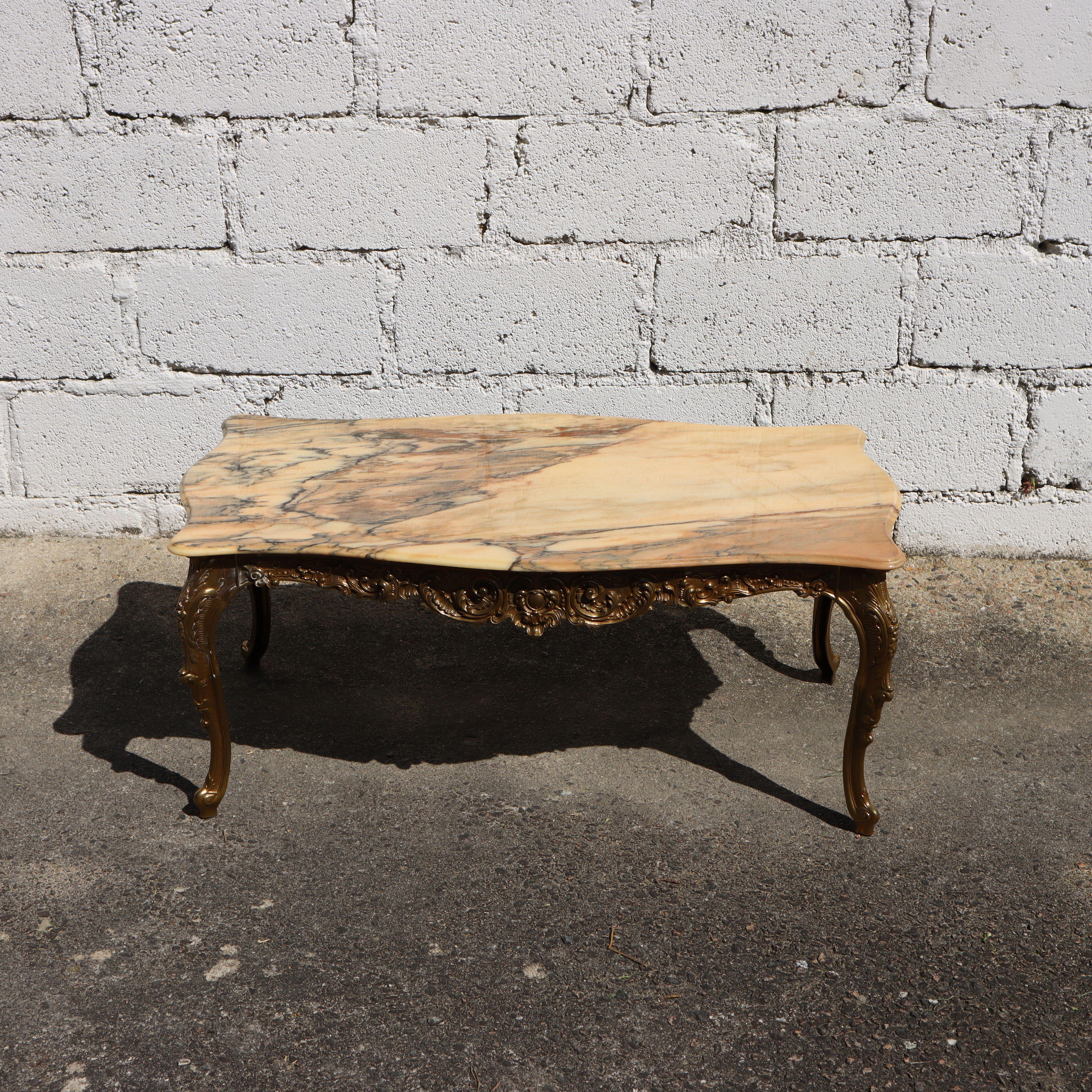 Rococo Revival French Vintage Marble&Brass Coffee Table-Lounge Table-Style Louis XV-70s