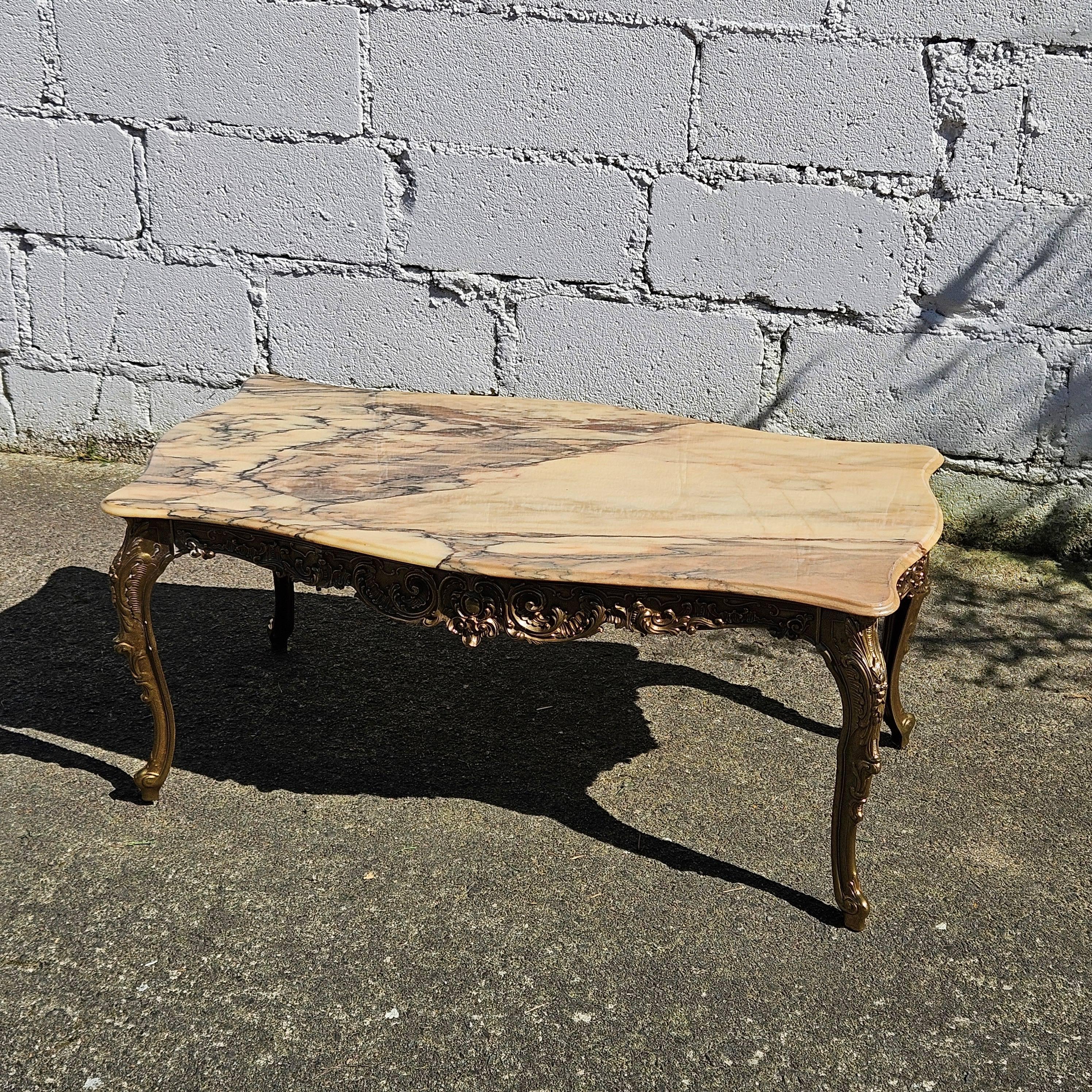 Late 20th Century French Vintage Marble&Brass Coffee Table-Lounge Table-Style Louis XV-70s