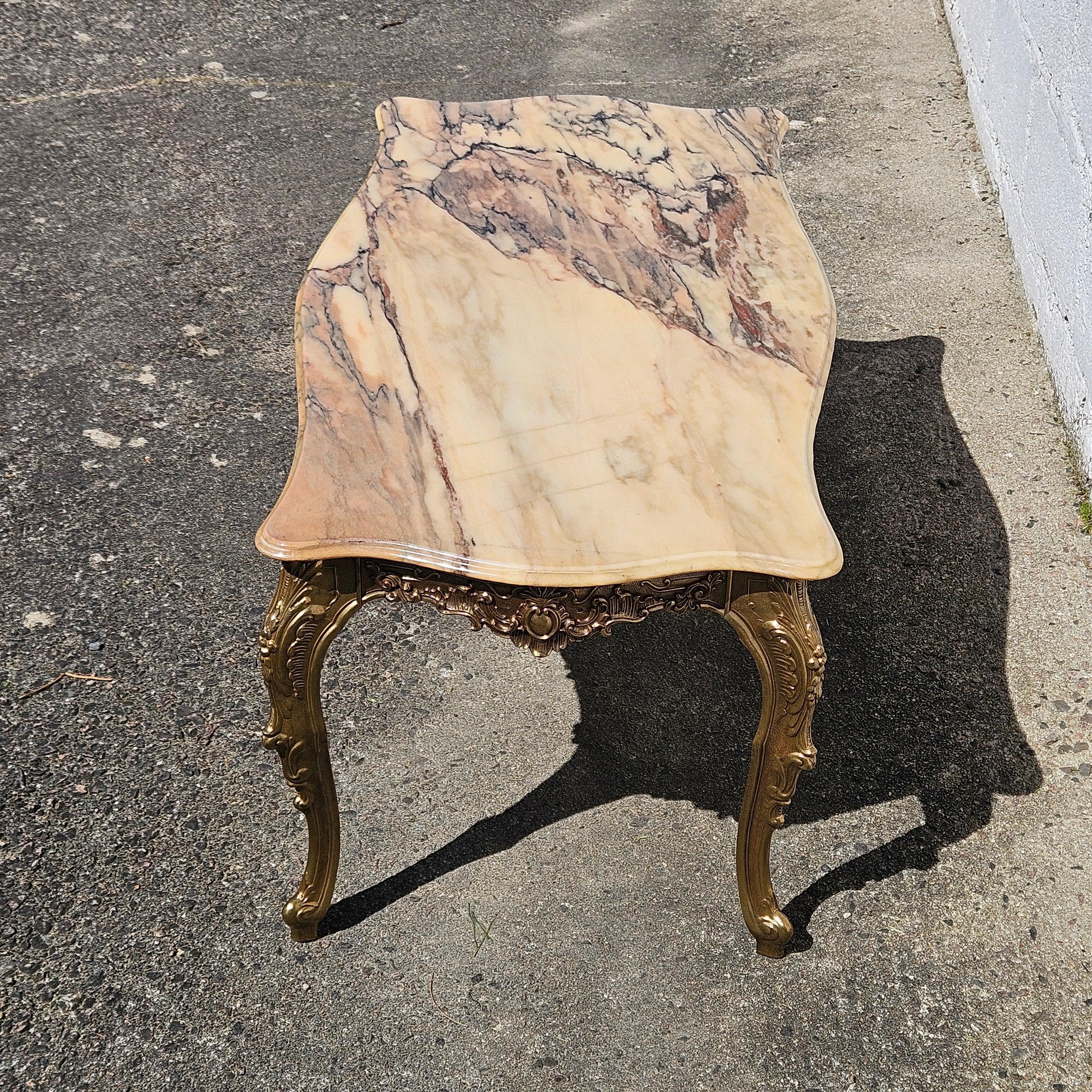 French Vintage Marble&Brass Coffee Table-Lounge Table-Style Louis XV-70s 1