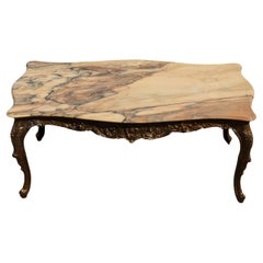 French Vintage Marble&Brass Coffee Table-Lounge Table-Style Louis XV-70s