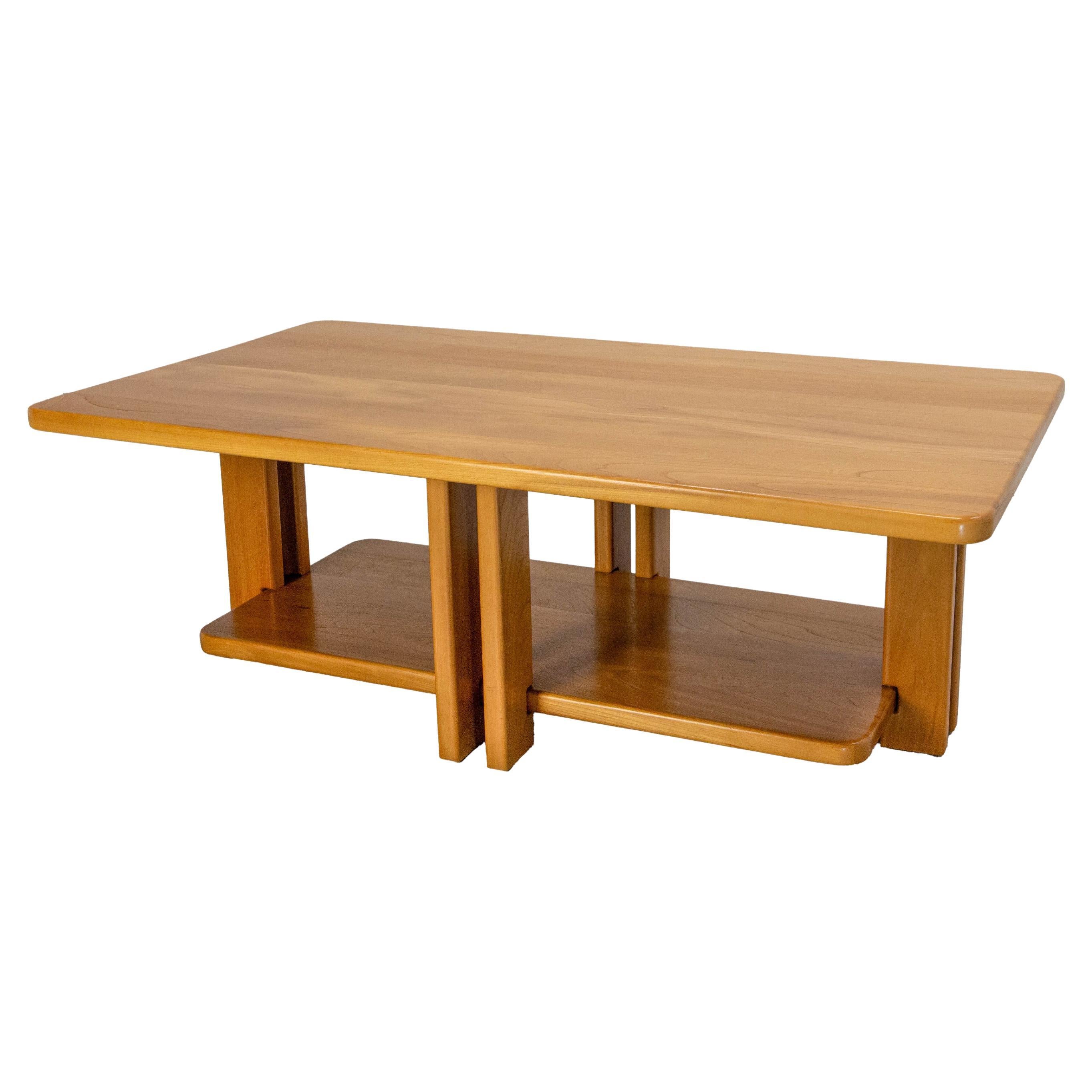 French Vintage Massive Chestnut Coffee Table, circa 1980