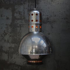 Lampada a sospensione medica d'epoca francese, nichelata, metà del XX secolo