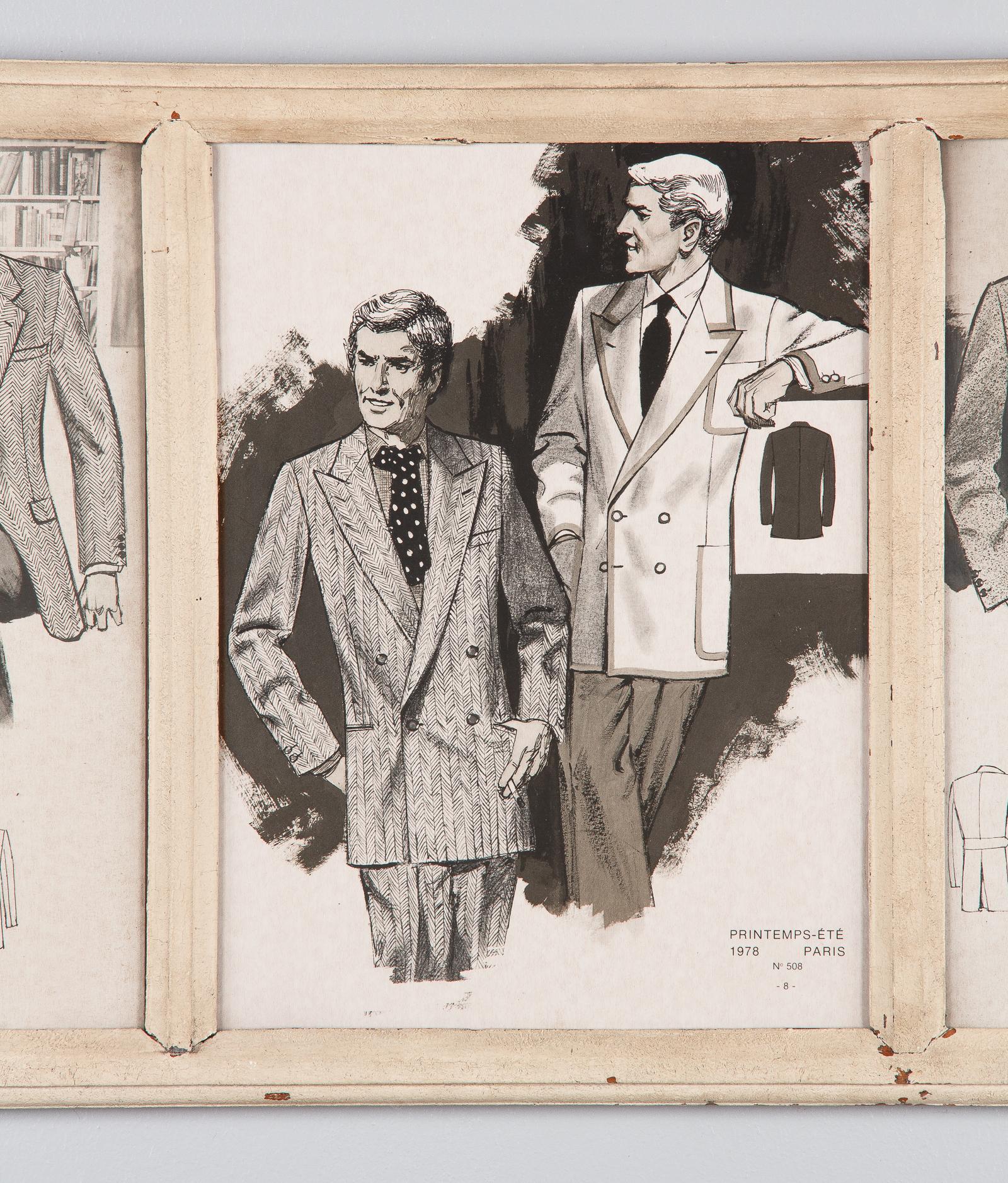 Painted French Vintage Men's Illustration Fashion Prints, 1970s