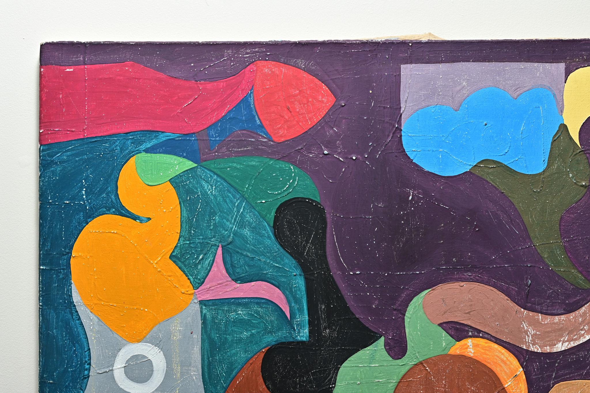 Hand-Painted French Vintage Mid-Century Abstract Painting For Sale