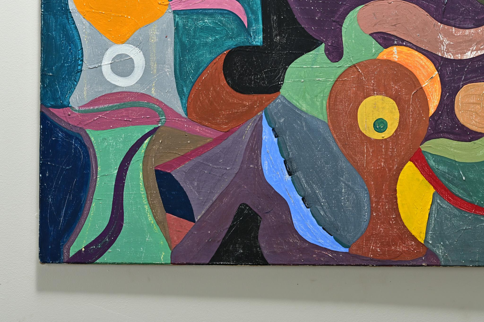20th Century French Vintage Mid-Century Abstract Painting For Sale