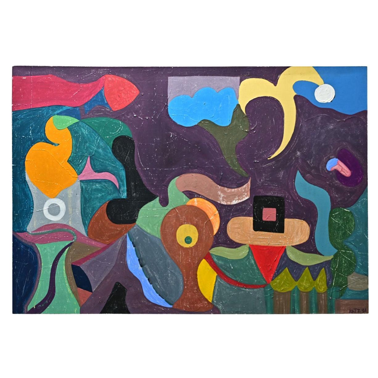 French Vintage Mid-Century Abstract Painting