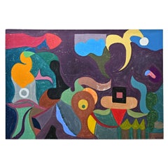 Pintura abstracta francesa vintage de mediados de siglo