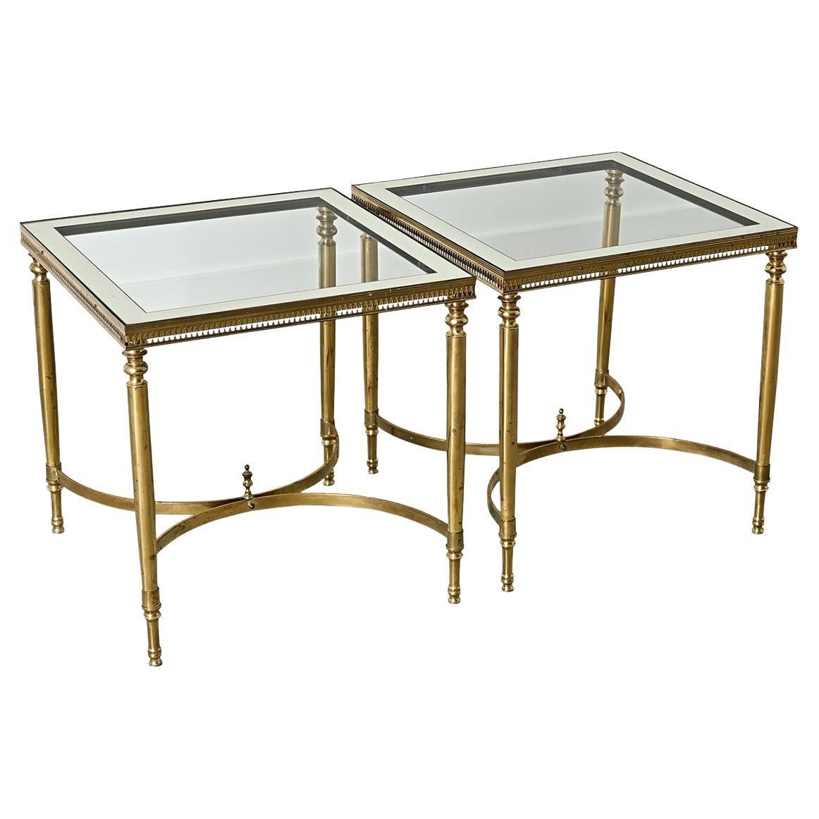 French Vintage Mid-century Brass & Glass Tables