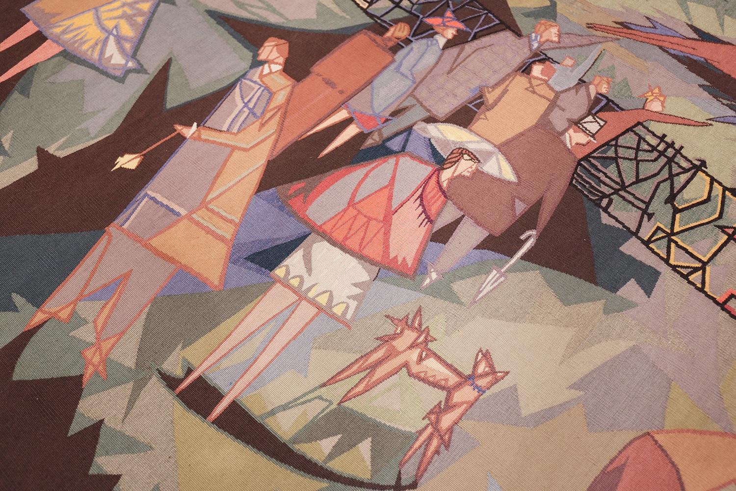 French Vintage Mid Century Horse Racing Tapestry. Size: 7 ft 2 in x 9 ft 8 in 1