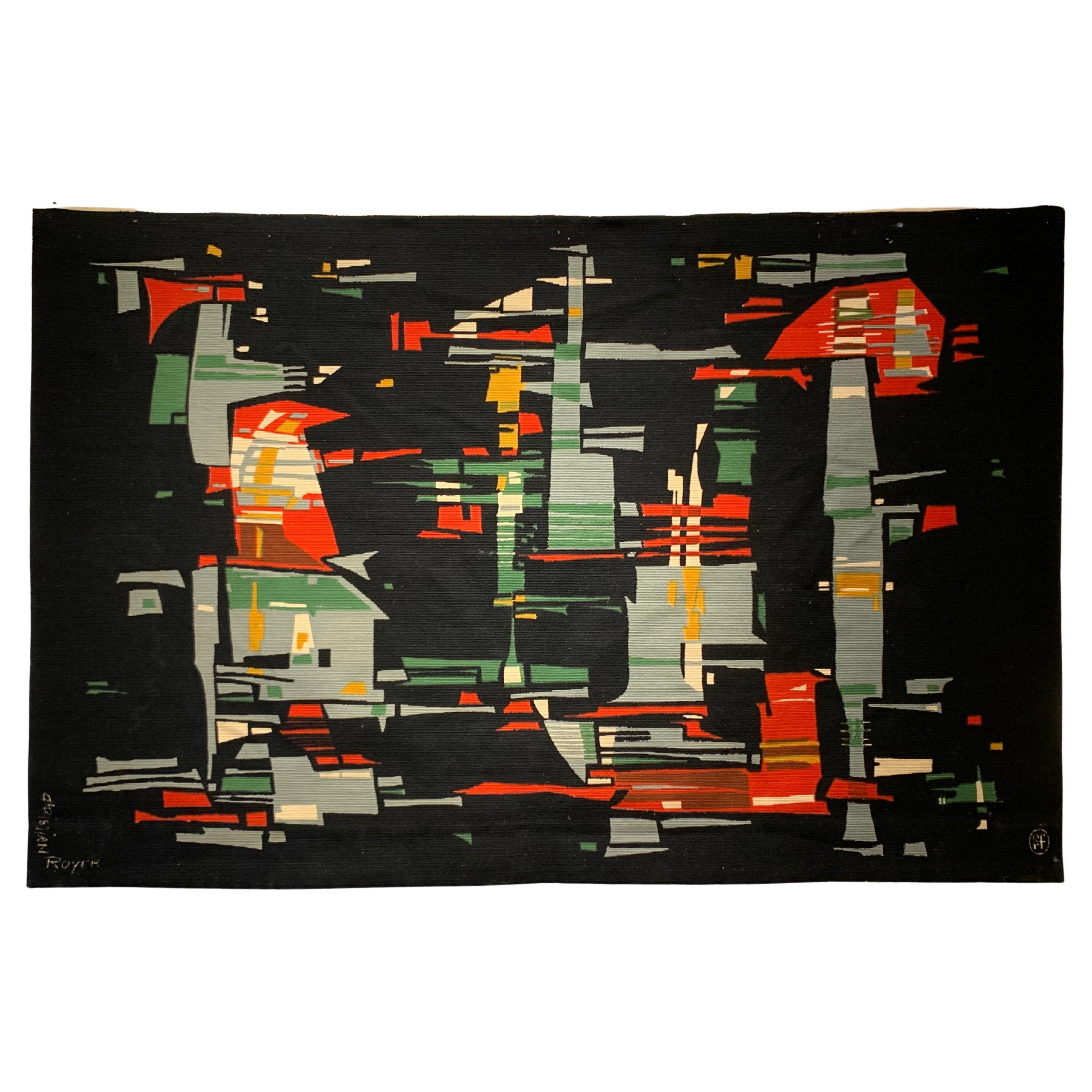 French Vintage Mid-Century tapestry signed by Christian Royer For Sale