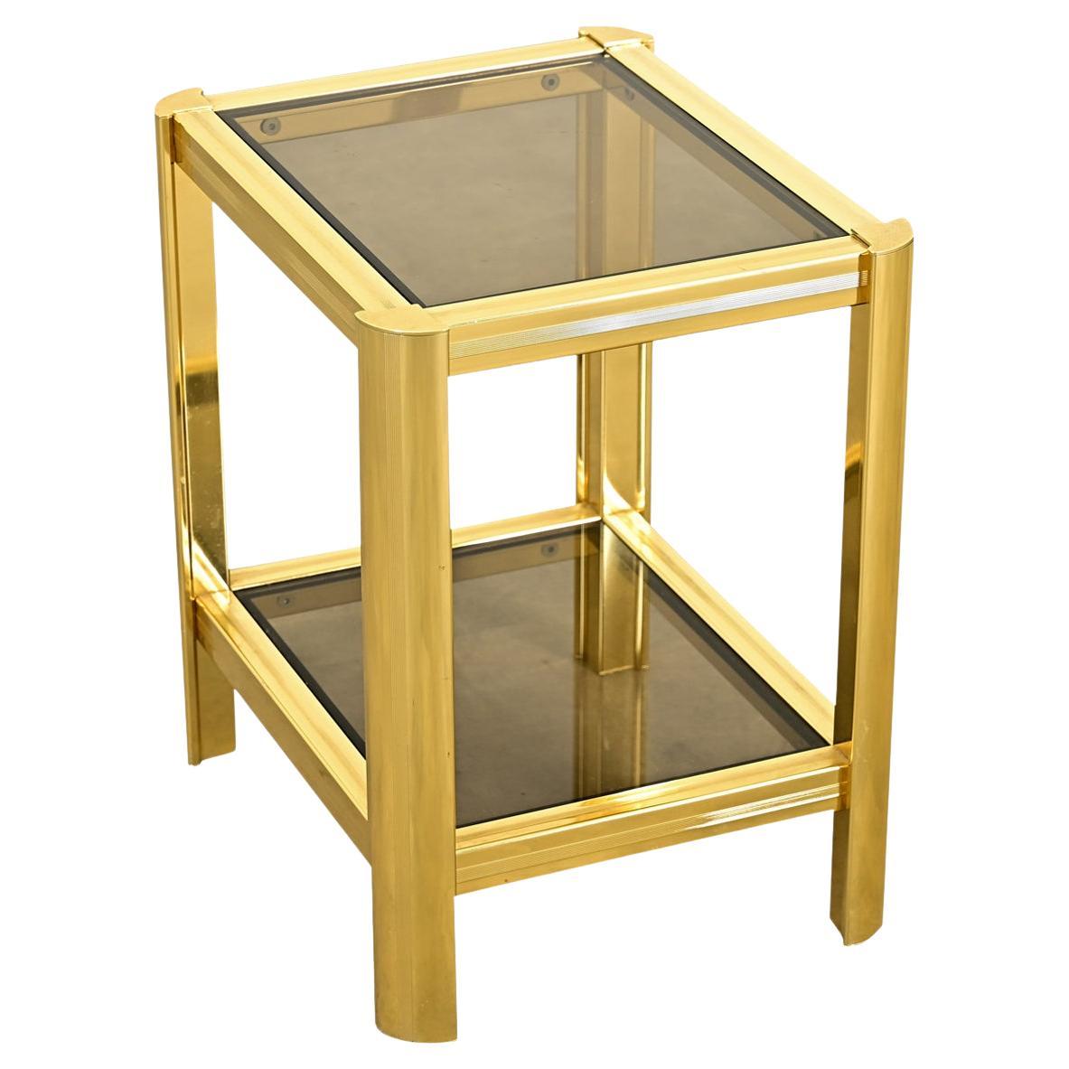 French Vintage Midcentury Brass & Glass Side Table