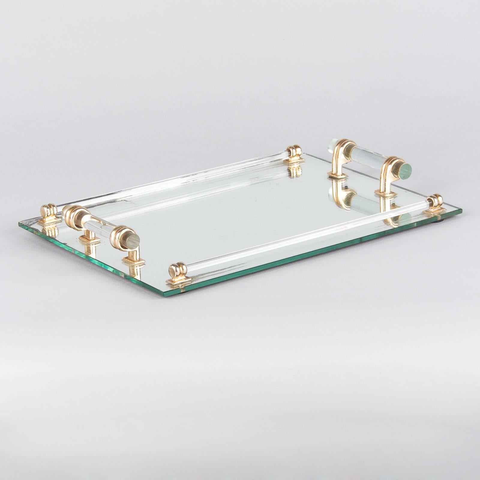 French Vintage Mirrored Glass Tray, 1950s 6
