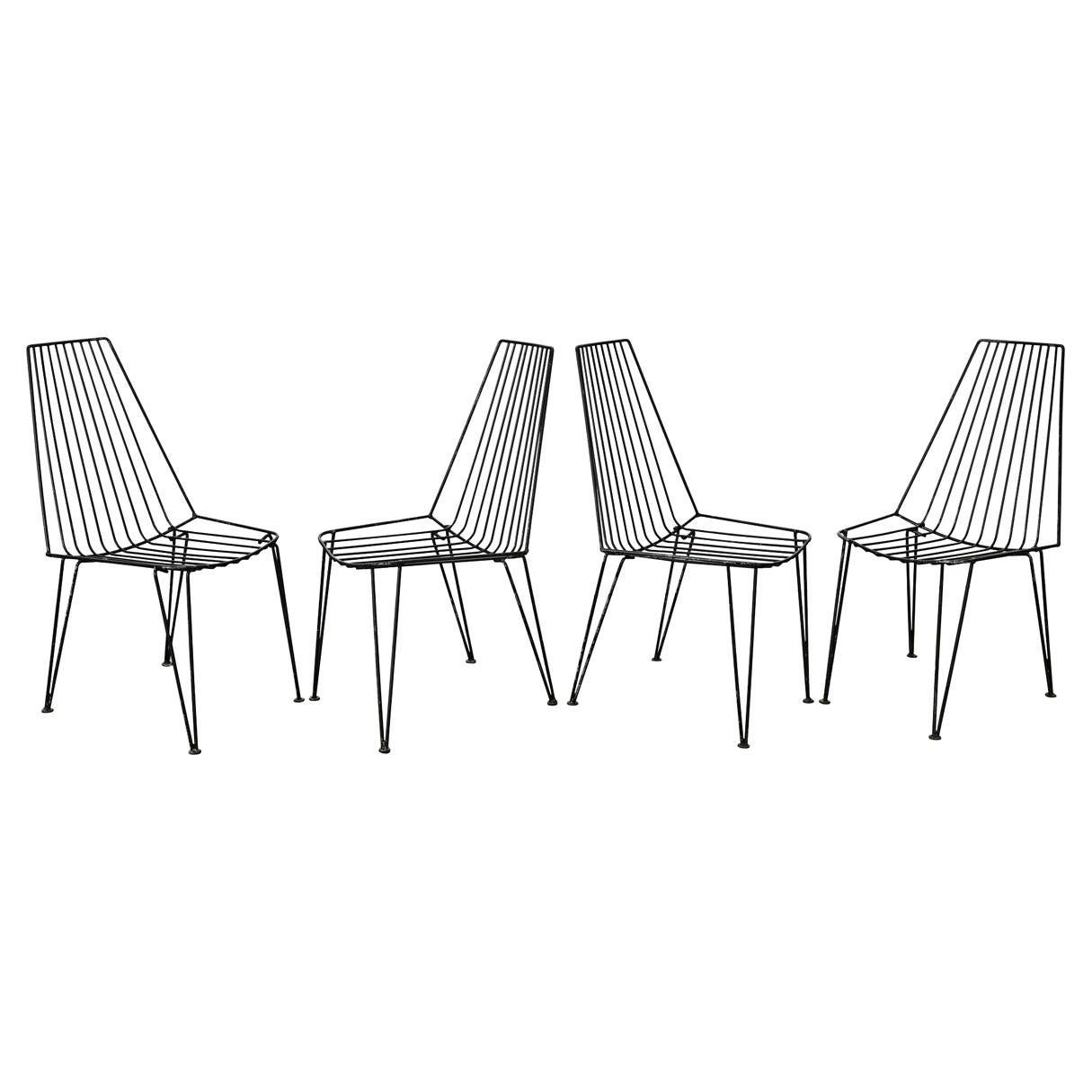 French Vintage Modern Black Wire Patio Chairs