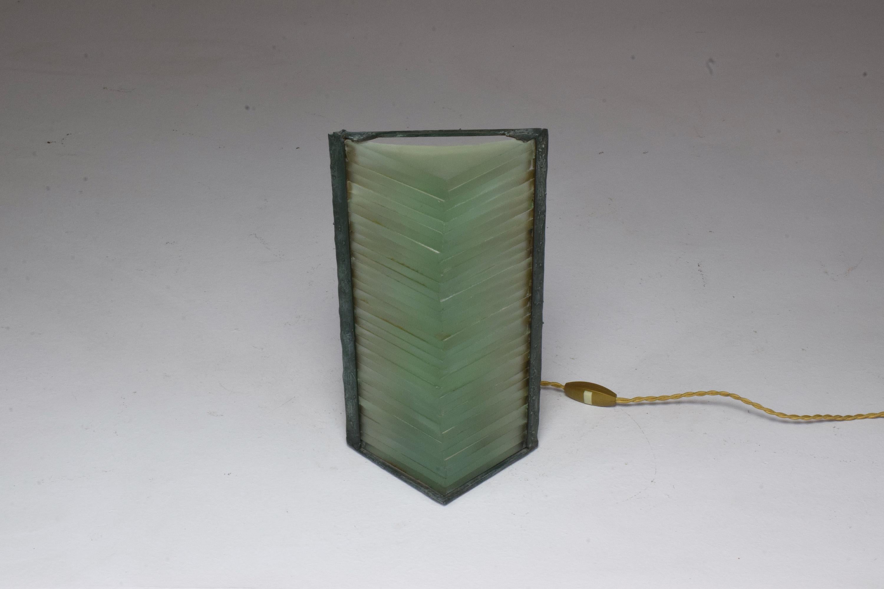 Patinated French Vintage Modernist Lamp by Marco de Gueltzl, 1980s For Sale