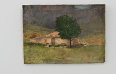 Pittura francese vintage Naïeve olio su tela